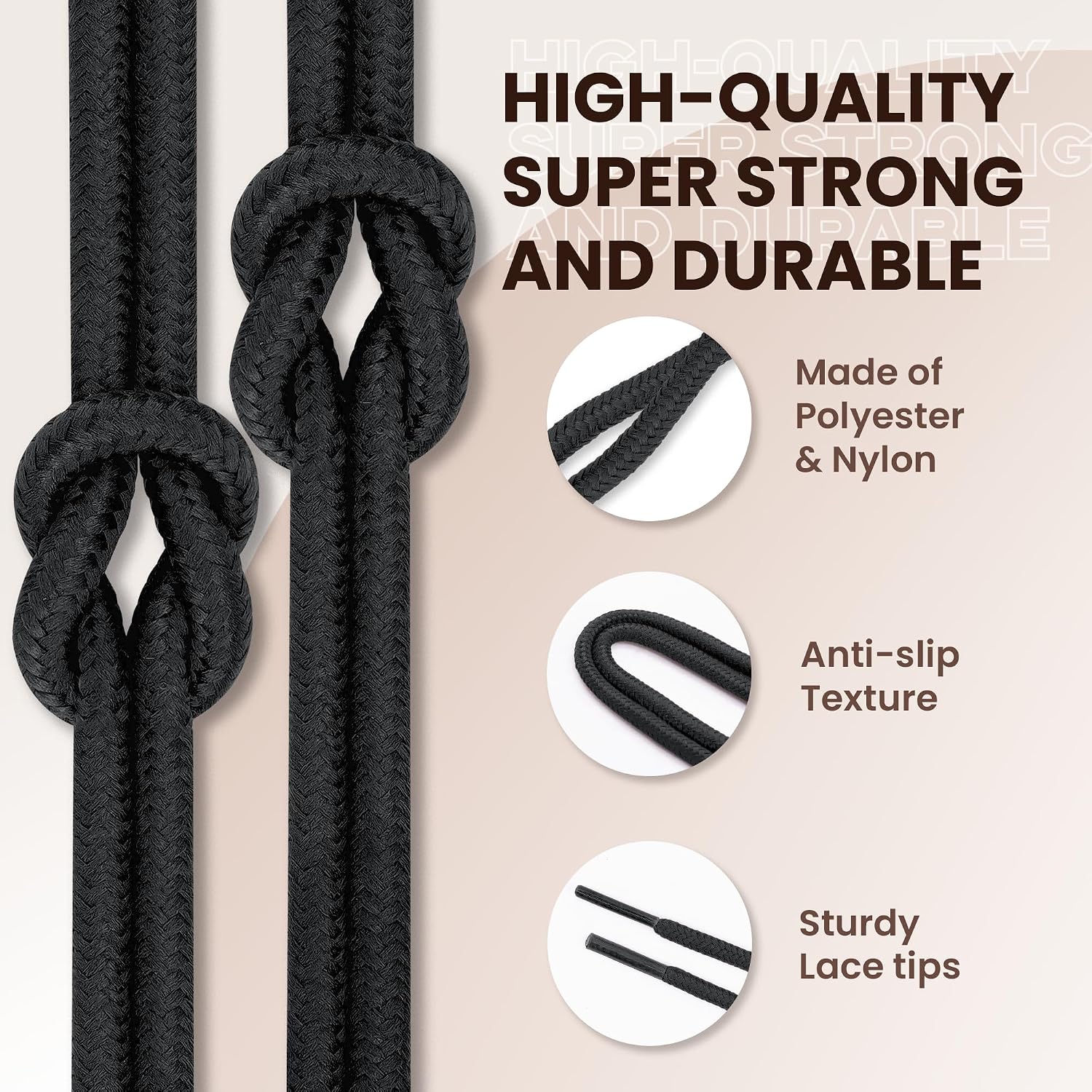 YLOKO Round Boot Laces - 2 Pairs, Shoe Laces for Hiking Work Boots