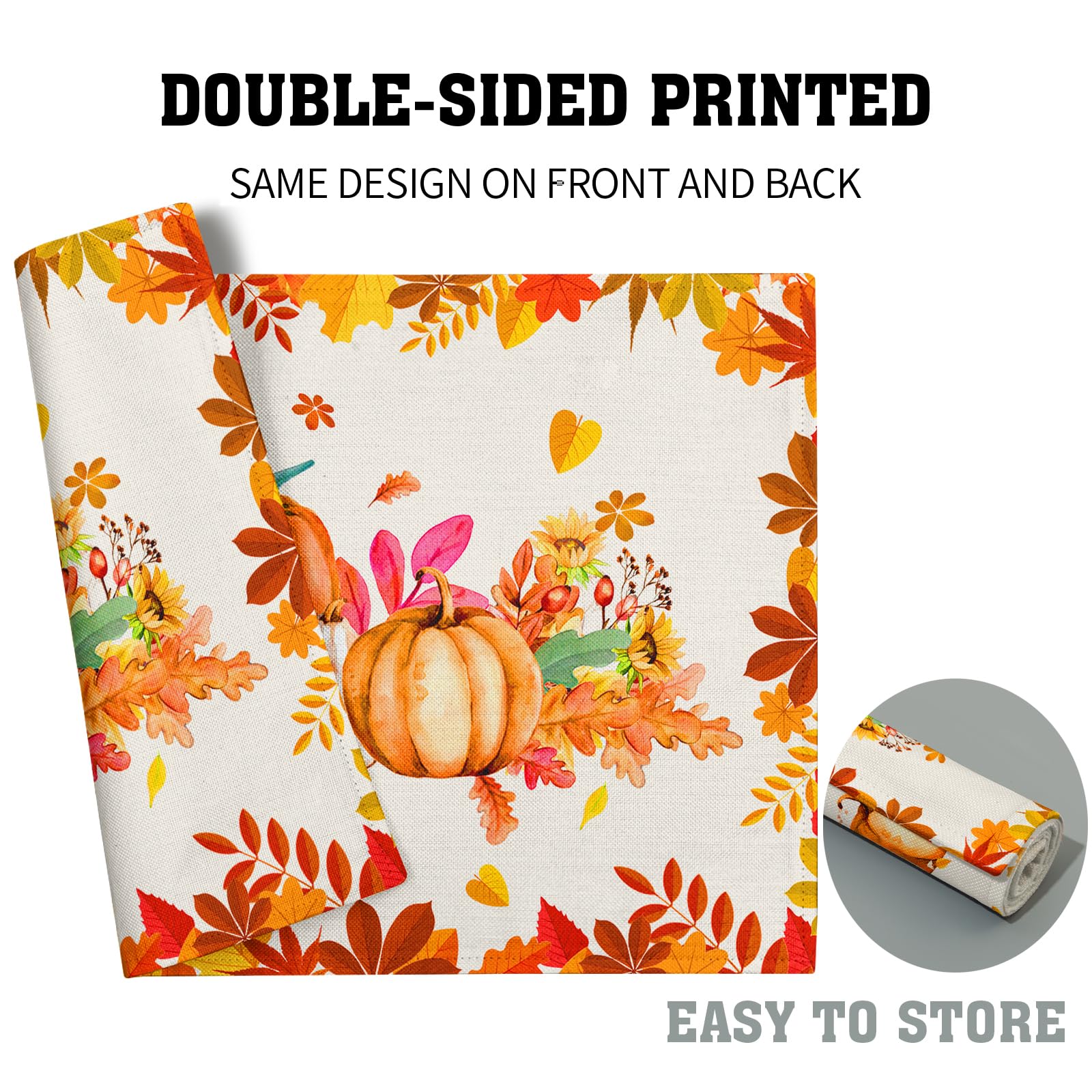 Chlophy Fall Placemats Set Of 4 - Embroidered Pumpkin & Leaves Design, 13x18 Inch, Farmhouse Thanksgiving Table Decor - View #11