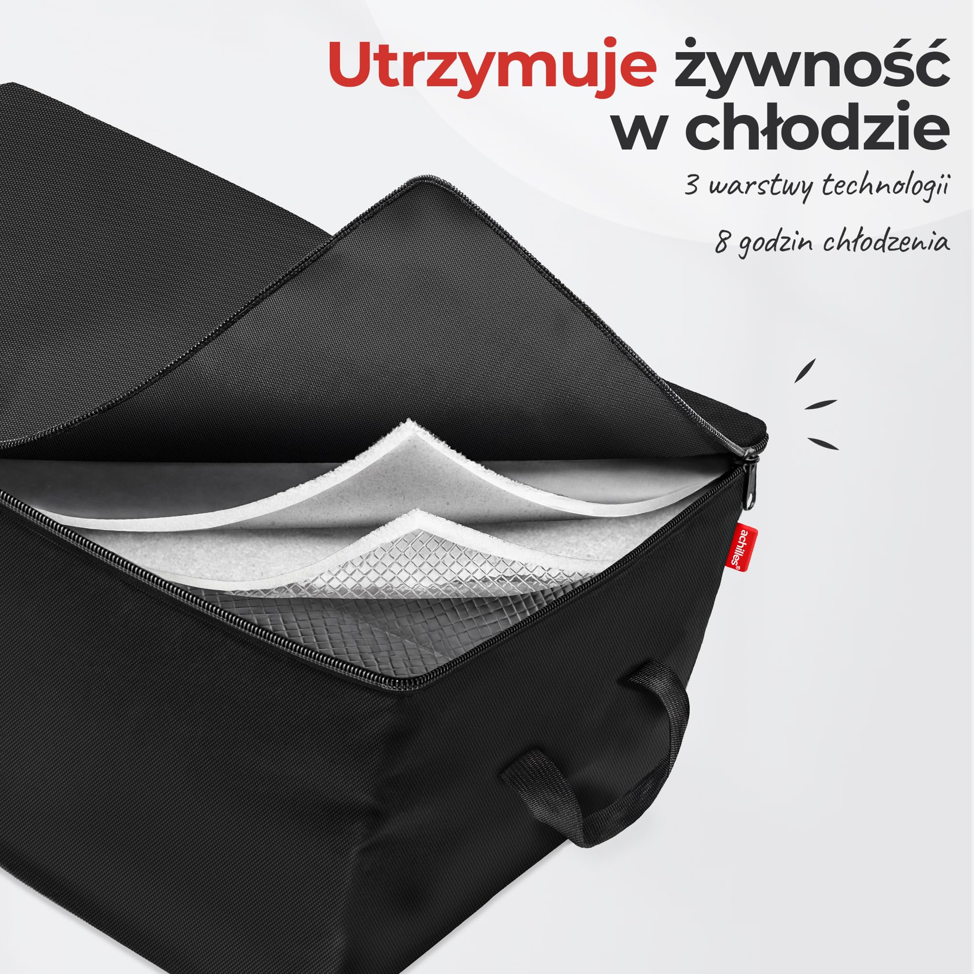 achilles Torba izolowana, torba termiczna, składana chłodnica, torba dostawcza do utrzymywania ciepła żywności z funkcją chłodzenia, czarna 57 cm x 37 cm x 25 cm, czarna, 57 cm x 37 cm x 25 cm,