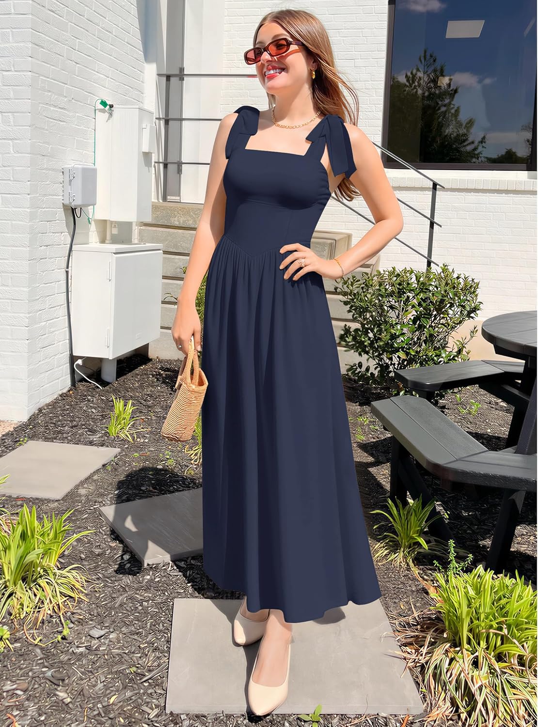 ZESICA Women's Summer Spaghetti Strap Maxi Dress 2026 Tie Shoulder Square Neck Flowy Wedding Guest Party Beach Long Dresses - Image 6