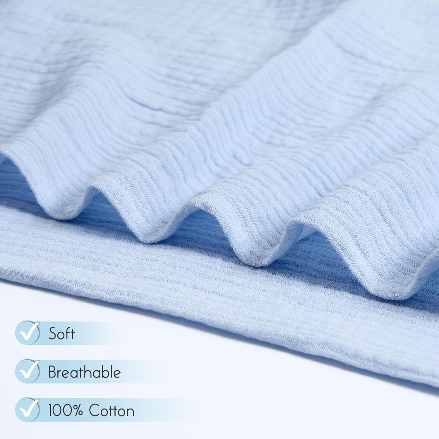 Meracorallo Muslin Swaddle Blanket, 100% Cotton Receiving Blanket Soft and Breathable Swaddle Wrap for Baby Boys and Girls, Sky Blue - Image 3