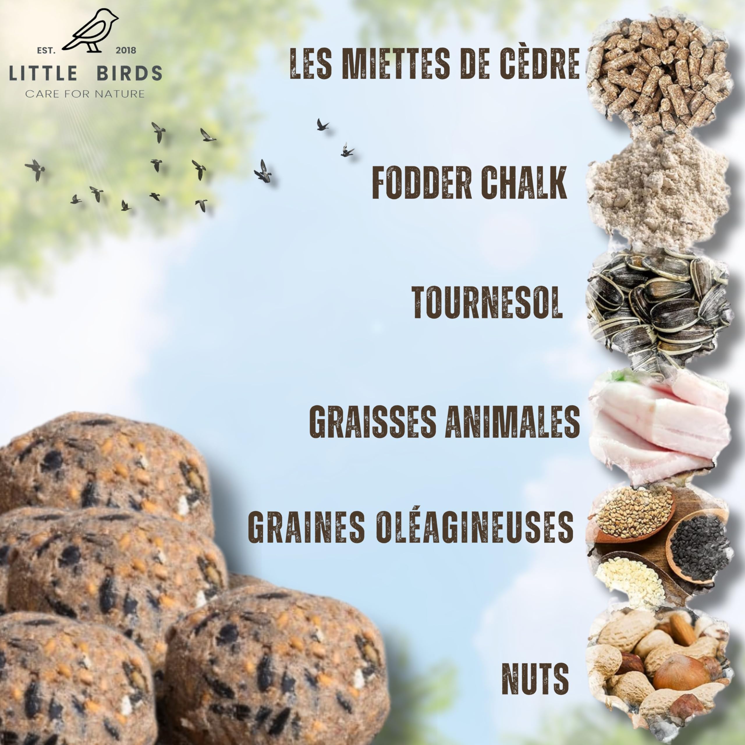 Bolas de Grasa para Pájaros al Aire Libre 100 Piezas 9 kg - Comida Pajaros - Alimento para pájaros al Aire Libre - Comida Aves Silvestres - 100% Natural