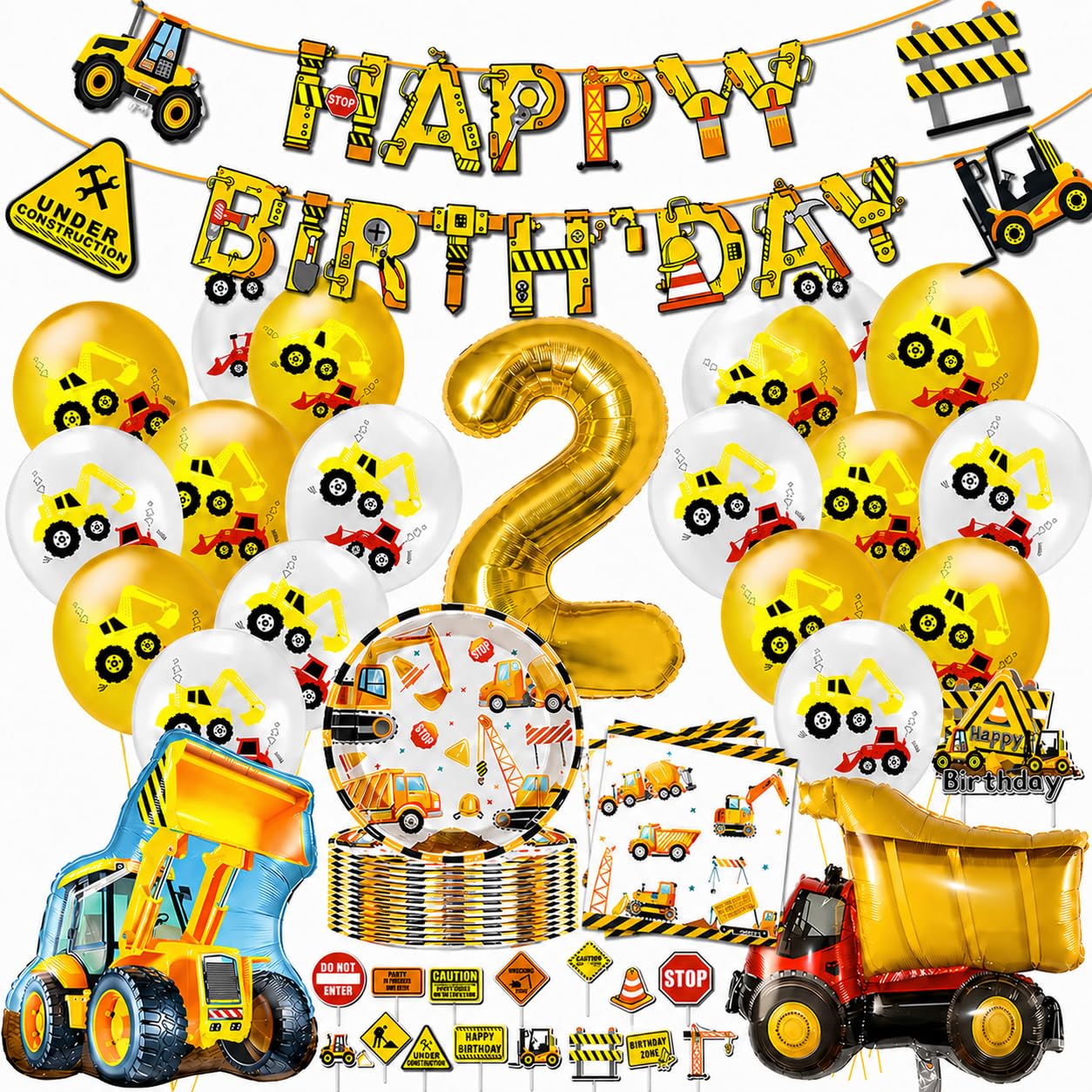 Bagger Deko Kindergeburtstag 2, Bagger Baustelle Partygeschi
