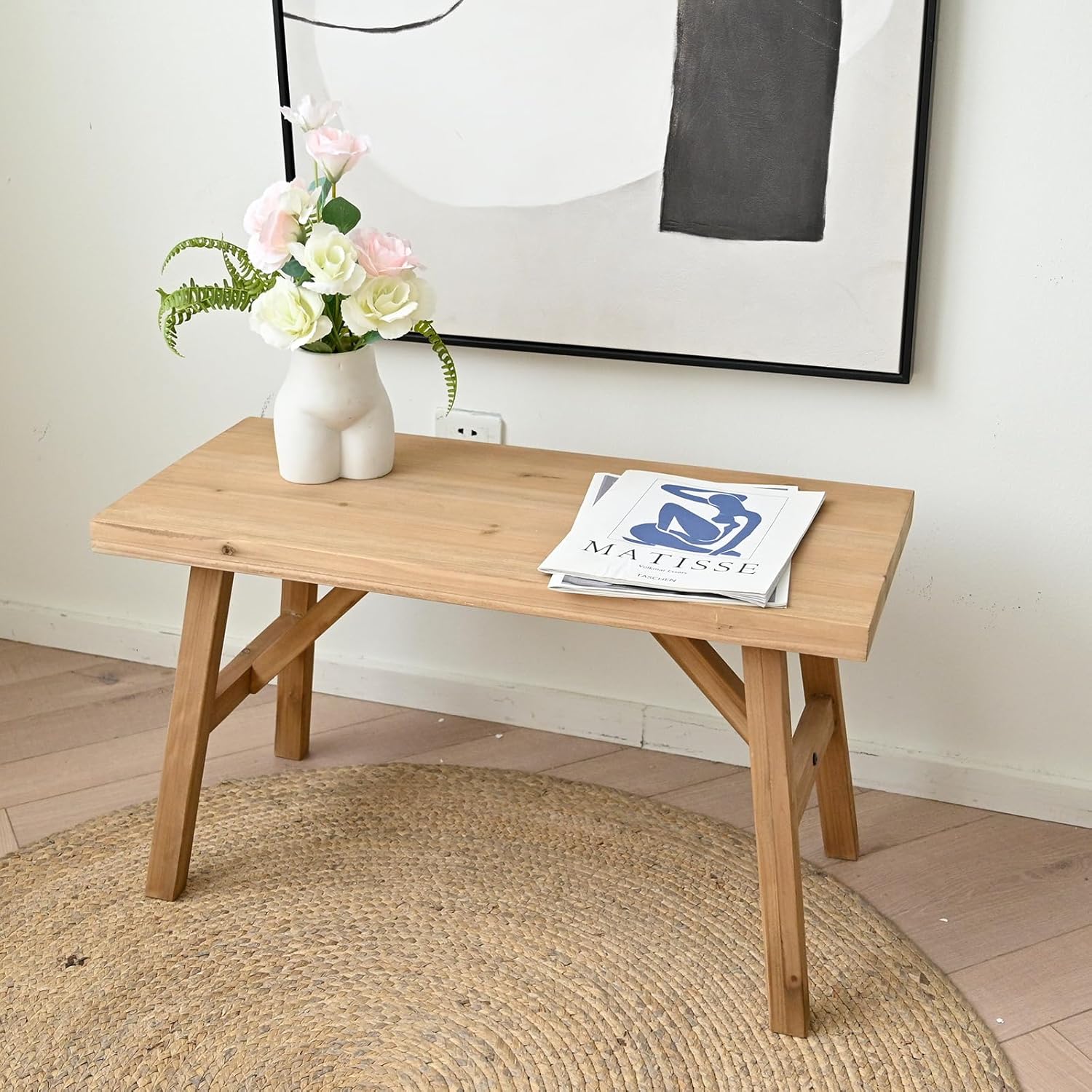 swallowliving 30" solid wood entry bench - rustic farmhouse style hallway seating for living room, dining room entryway - handcrafted natural finish nature 30 inch