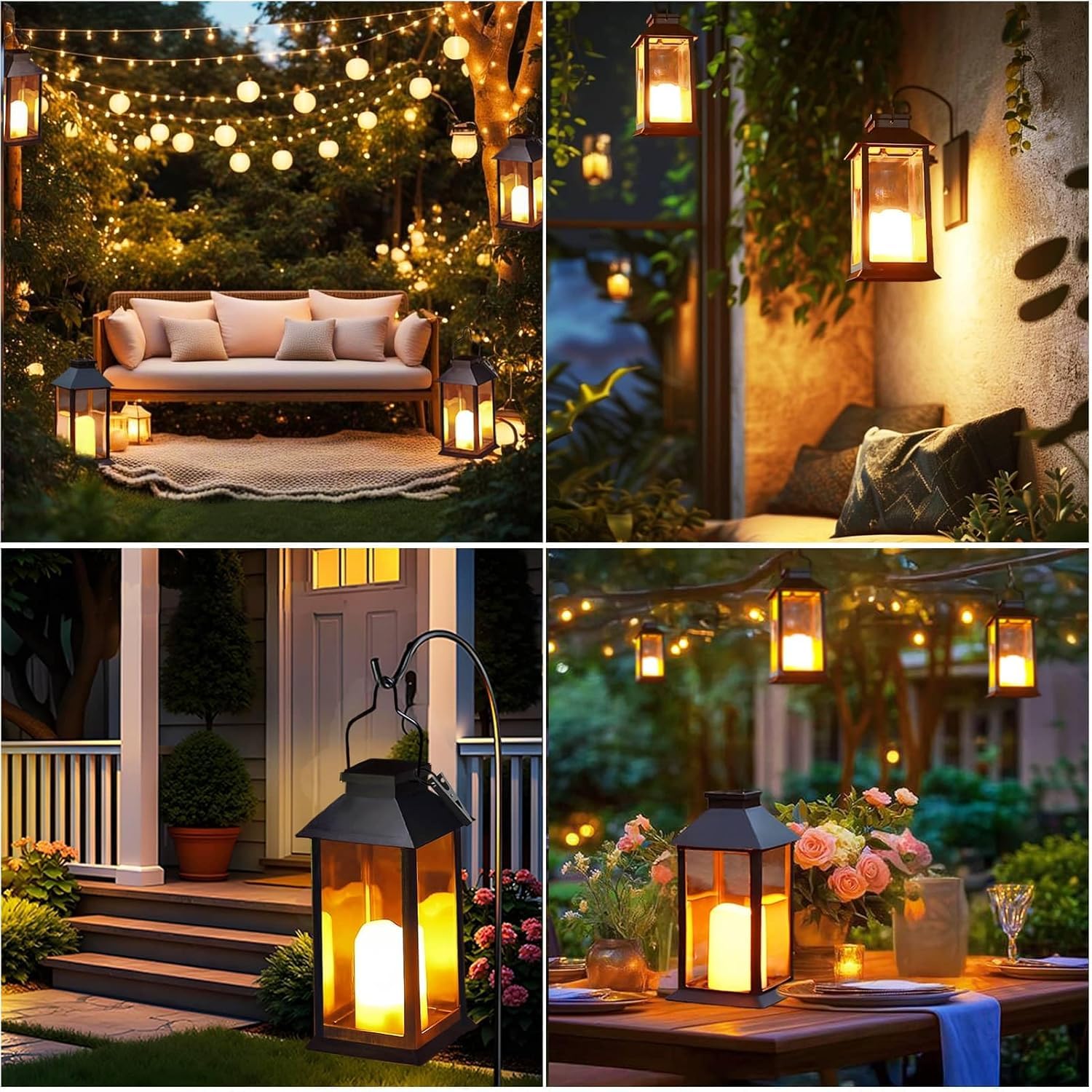 Yowin Lanterne da Esterno 2 Pezzi Lanterna Solare da Giardino con Candele Tremolante, Lampada Solari da Appendere Impermeabile Lampade da Tavolo per Arredo Giardino Terrazzo Balconi Decorazioni