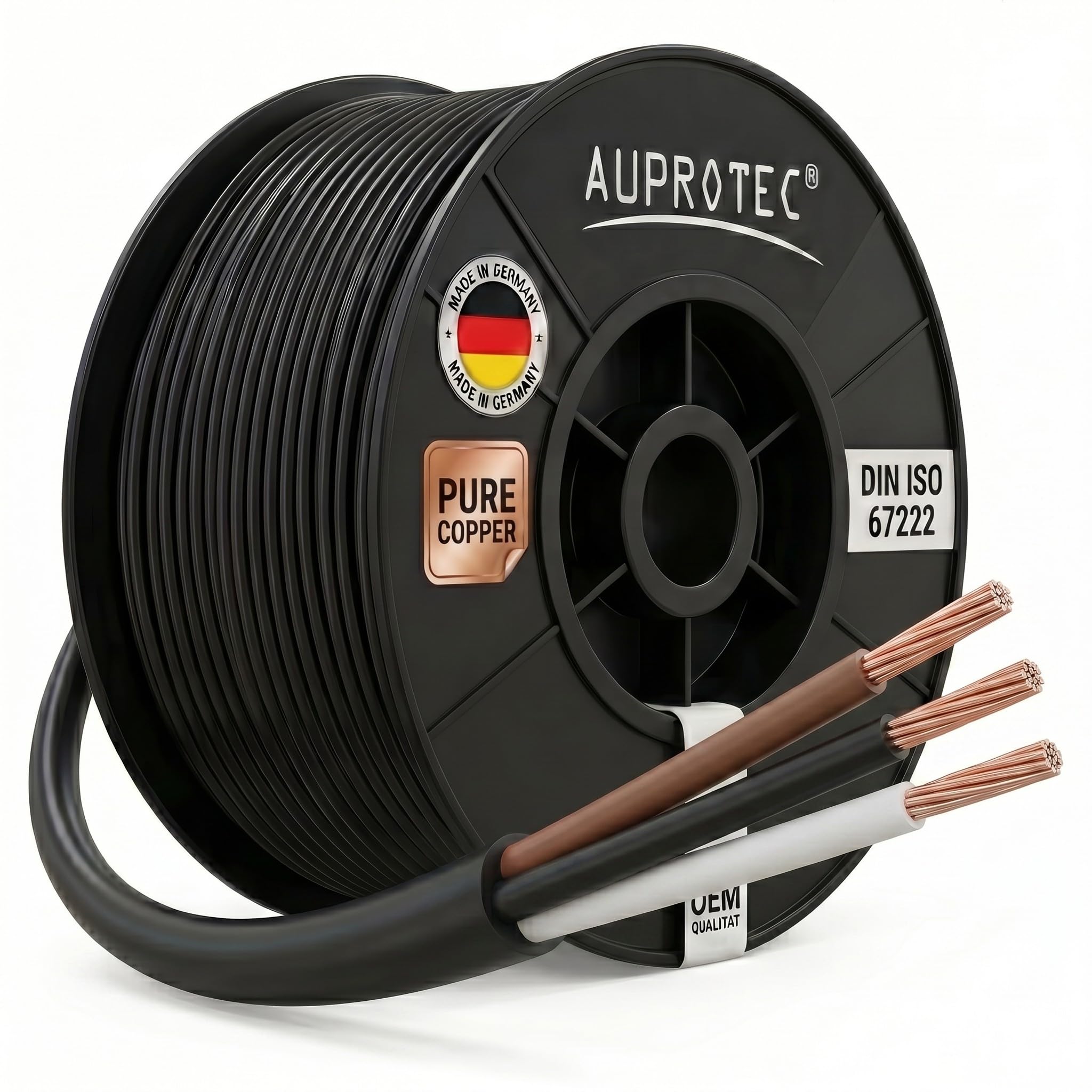 AUPROTEC 0.75mm² - 3 Core, 20m Round Electrical Wire I Thin Wall PVC Insulation DIN ISO 6722 I FLRYY Automotive Cable for Car, Trailer and Caravan