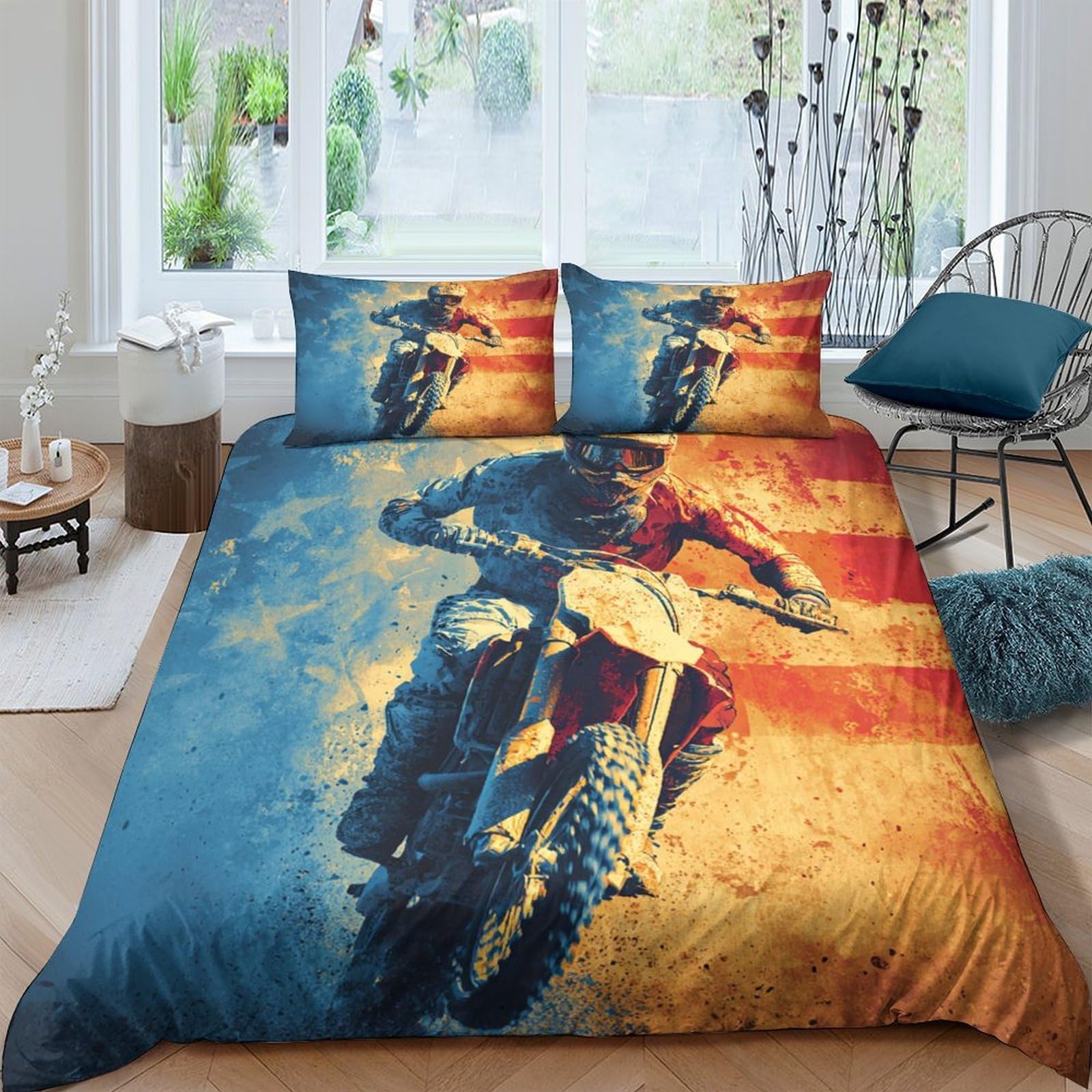 Ctjqhvkz Style-8 3D Printed Motorcycle Adventure Fitted Sheet Microfiber Bedroom Decor American Flag Bed Cover For Home Dorm Single（135X200cm）