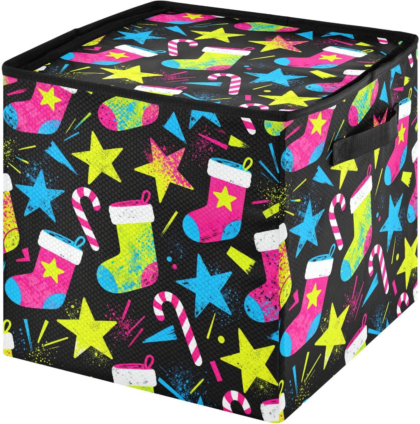 High Capacity Christmas ornament storage bag Holds Up to 64, Adjustable Dividers, Zippered Top, Two Handles handy Holiday Storage Case with Lid ,Fashion Merry Christmas Stars and Socks Pattern