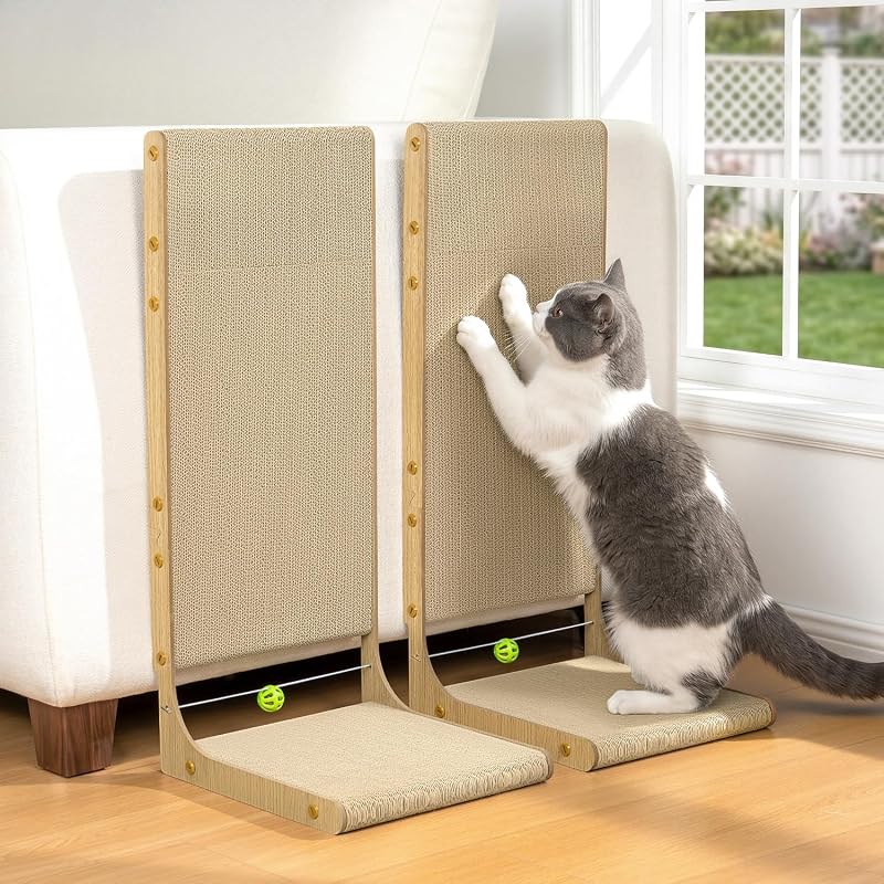 Tapete Arranhador para Gatos de Papelão em L Conlun com Catnip – Pacote com 2