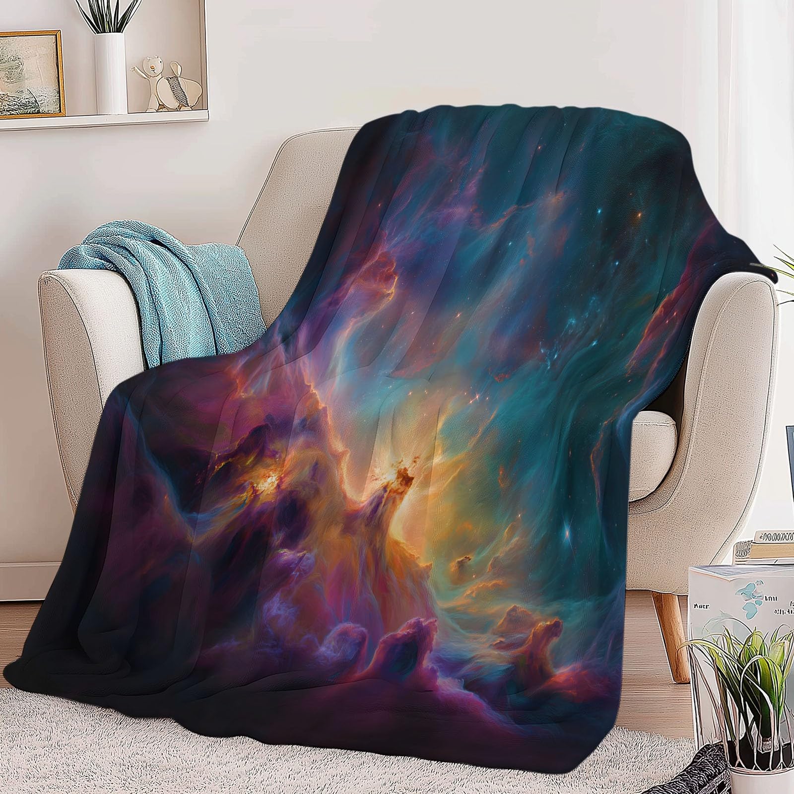 Genérico Tło Wszechświata Koc Flanelowy 180 x 200 cm Koce Sherpa, wielokolorowe Super Puszyste Wełniane Koce Dorosłych I Dzieci Koc Miękki I Ciepły Łóżko