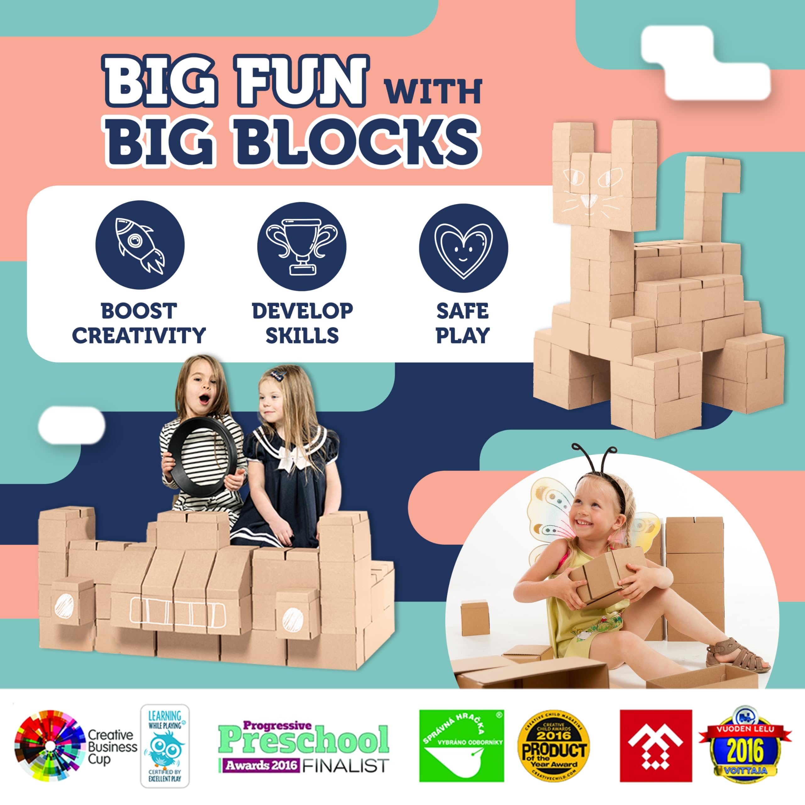 Image secondaire de GIGI BLOKS Taille XXL 60 Briques Geantes en Carton Empilables & Emboîtables
