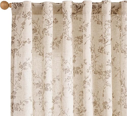 Miniatura 9 de Lazzzy Cortinas de lino de estilo rústico con estampado de Toile de Jouy, cortinas grises para sala de estar, dormitorio, cortinas semitraslúcidas