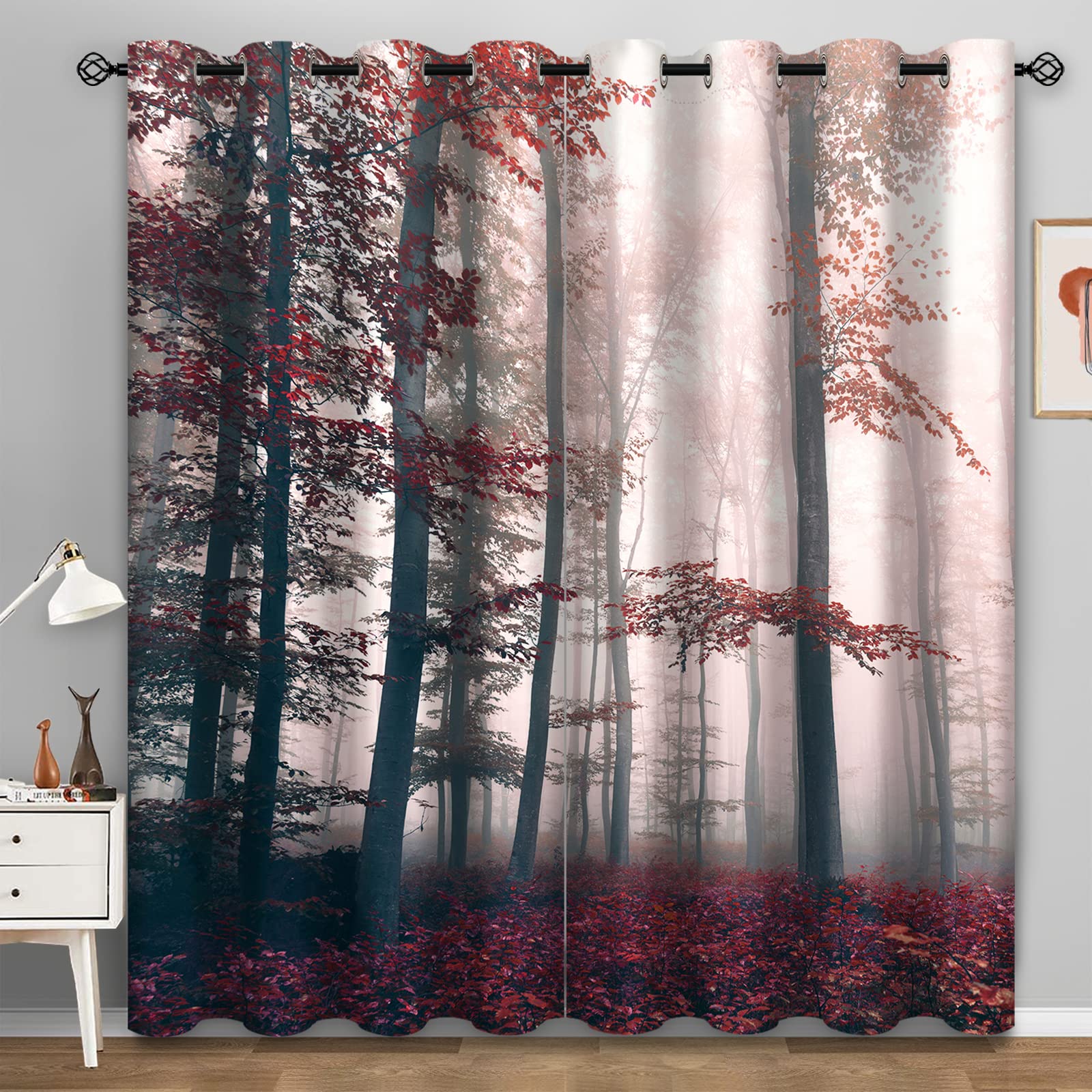 Aimego Forest Blackout Curtains Mystical Fog and Natural Forest Scenery Window Drapes Decor for Bedroom Living Room Grommet Top Room Darkening