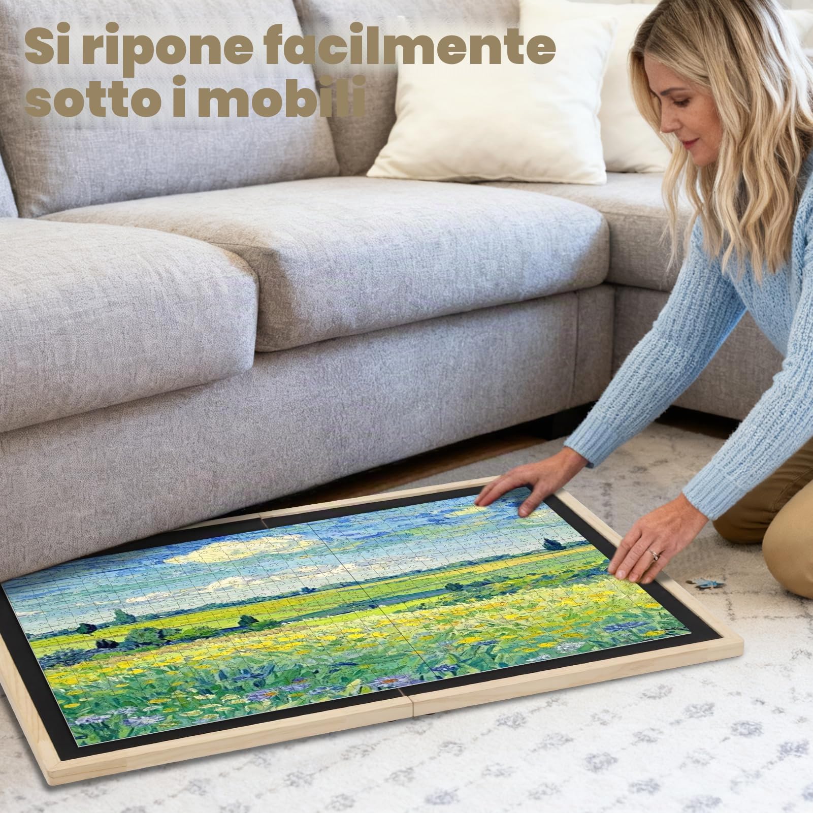 Wdmiya Tavolo per Puzzle Pieghevole da 1500 Pezzi, Tavola Puzzle Rotante a 360° con 4 Contenitori, Tavolo Puzzles Inclinabile in Legno per Adulti,Tavolos Puzzles Girevole, Facile da Riporre