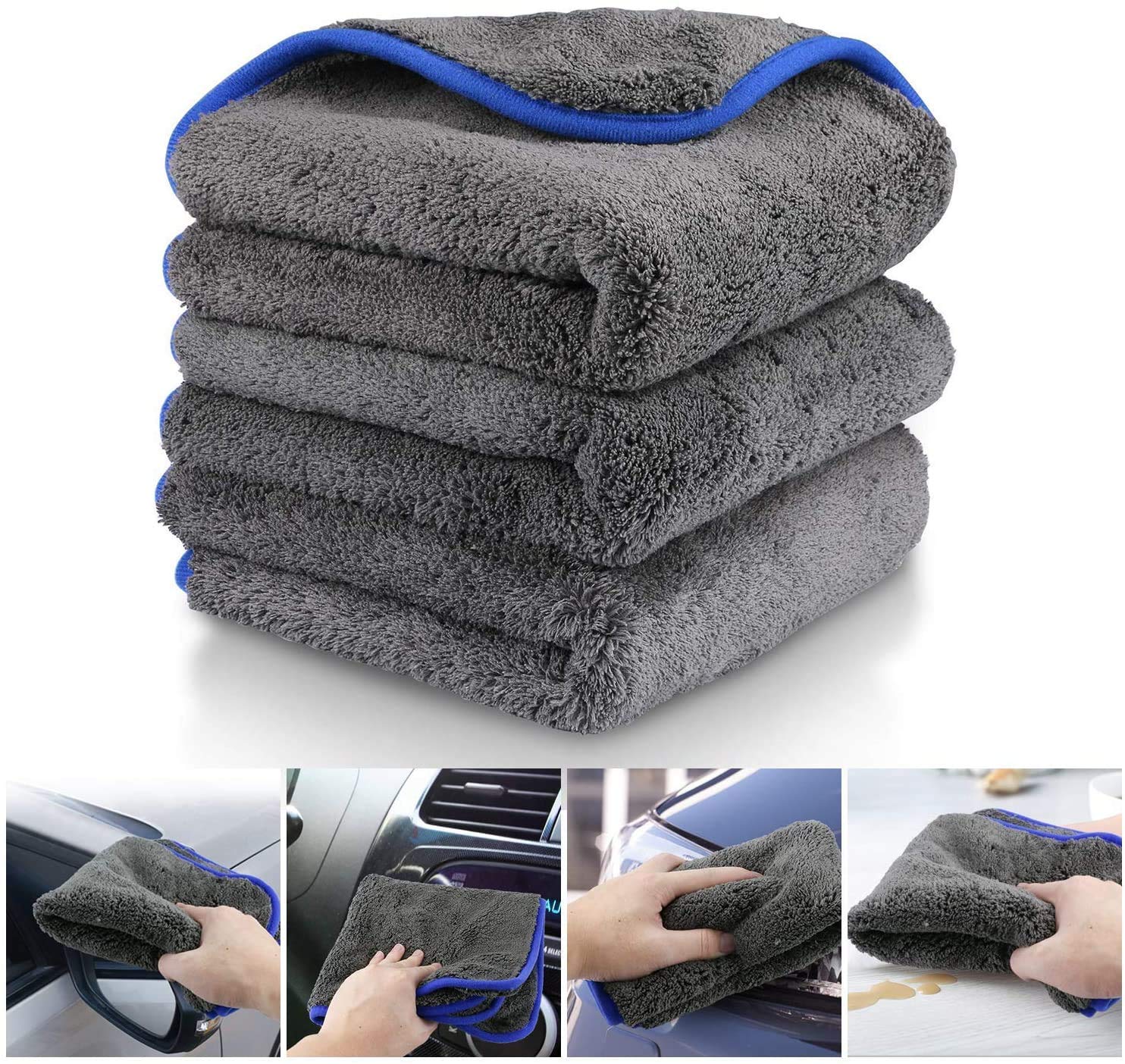 Microfibre Car Cleaning Cloths, Upgraded 1200gsm Ultra-Thick Car Drying Towel Microfiber Cloth for Car and Home Polishing Washing and Detailing 16'' x 16''(3 pack) (38x45cm)