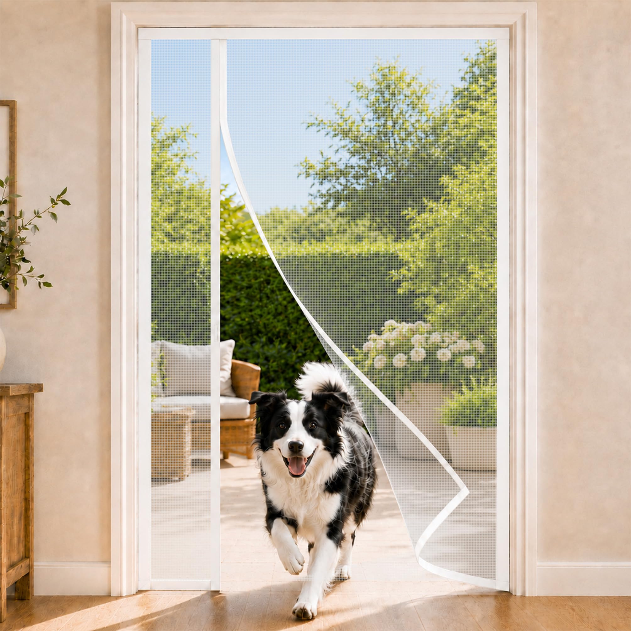 Fiberglass Door Fly Net Magnetic Side Opening White 108x196cm Fresh Air Flow Without Letting Bugs in Helps Keep Rooms Comfortable for Patio Doors French Doors and Conservatory