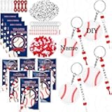 Suncalla 984 Pcs 24 Set Baseball Keychain Making Kit DIY Back Key Chain Crafts Bead Adjustable Letter Beads Cards Strings Kit Gift Backpack Accessories Party Favors(White Red)