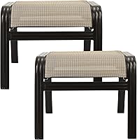 Deugold Outdoor Patio Ottomans - Textilene Portable Metal Footstools 2-Pack Beige, Weatherproof 250 lbs Capacity