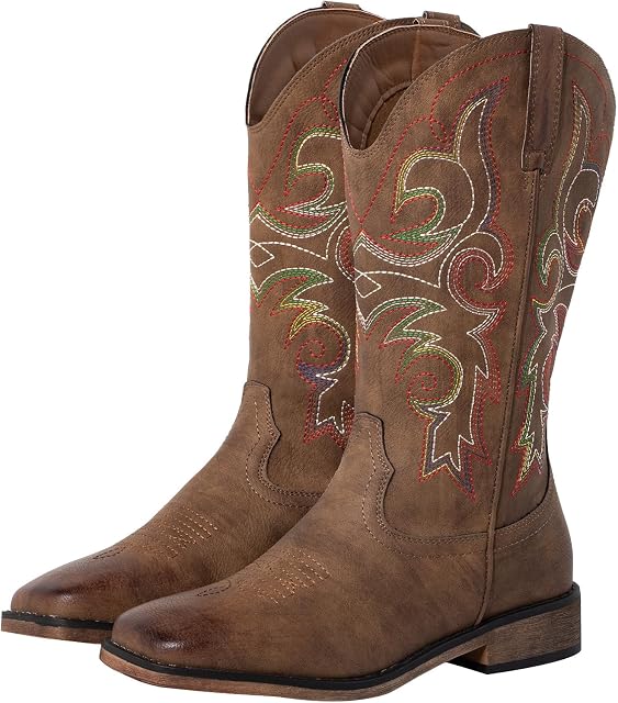 SheSole Fashion Western Country Cowgirl Cowboy Bottes pour femmes carré Toe Mid Calf faux cuir brodé Tir sur les onglets