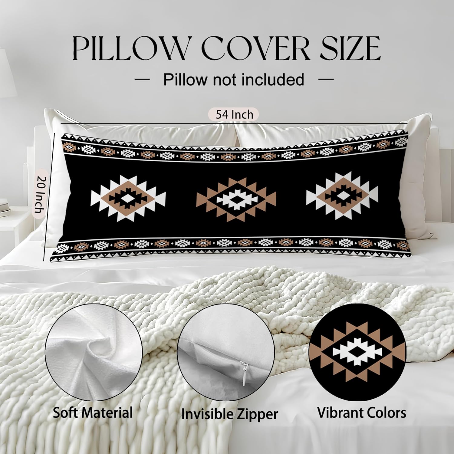 Western Aztec 20x54 Body Pillow Cover, Boho Rustic Vintage Country Southwestern Long Body Hug Pillow Cases with Zipper for Cowgirl Cowboy Room Bedroom College Dorm Decor