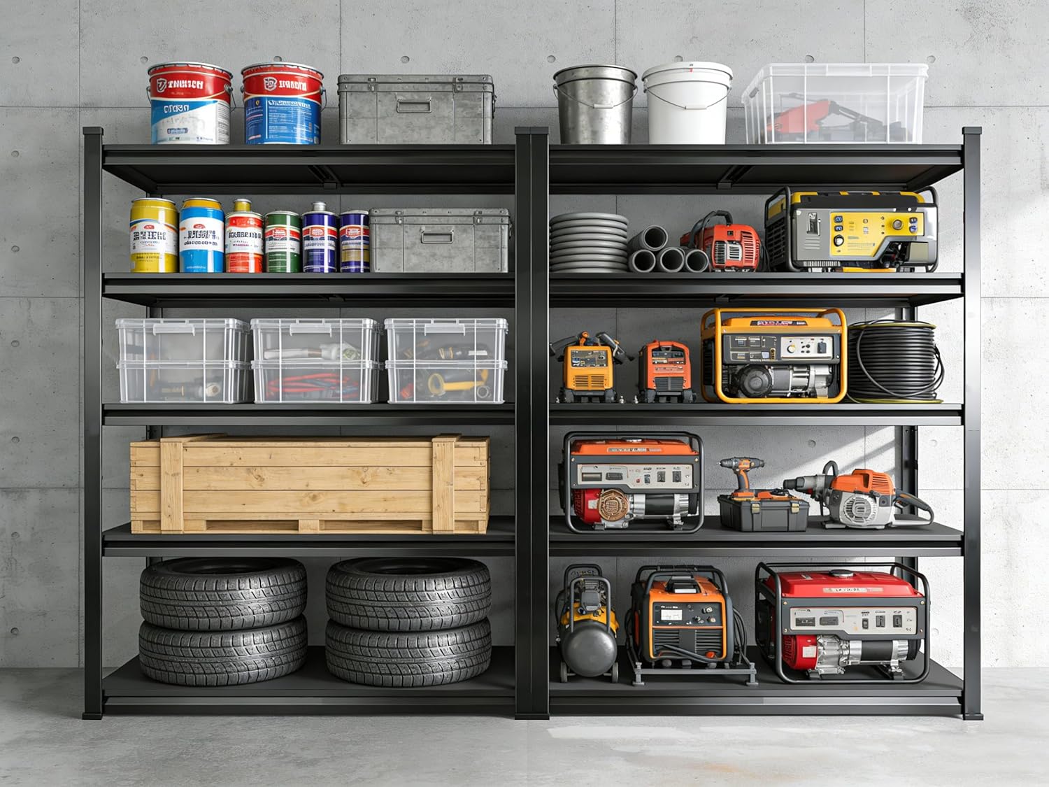 2pack Garage Shelving Heavy Duty Storage Shelves for Garage, 2500 LBS Adjustable 5 Tier Shelving Unit, Metal Garage Shelving for Industrial, Basement, Warehouse (78''Hx36''Wx16''D, Black)