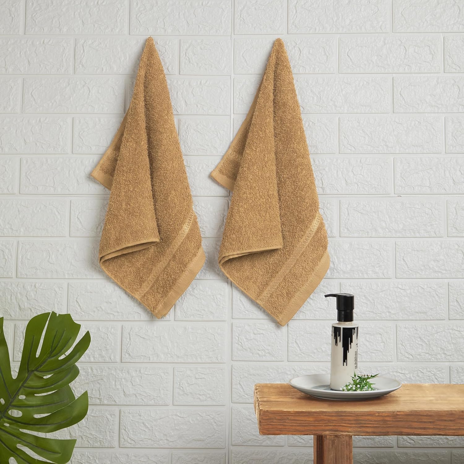 Welspun Quik Dry 100% Cotton 380 GSM Dobby Weave Plain Hand Towels Set of 2|Ultra Soft & Quick Dry Hand Towels – 40 x 60 Cm - Light Brown-image-16