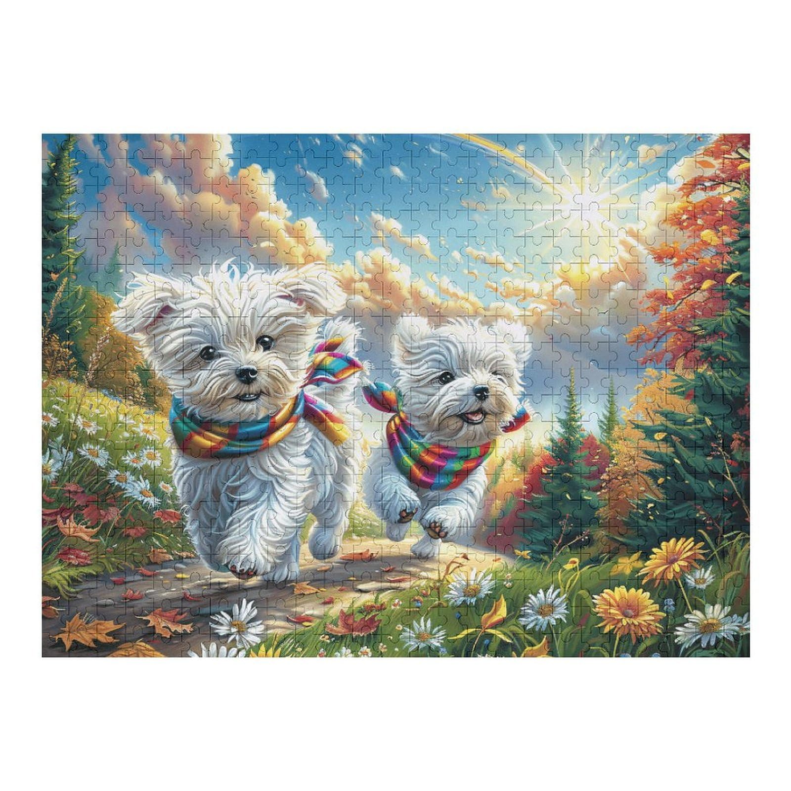 Snowy Cute Dog 500 Piece Jigsaw Puzzle for Adults Garage Wall Art Man Cave Decor No Duplicate Pieces for Men 500 PCS