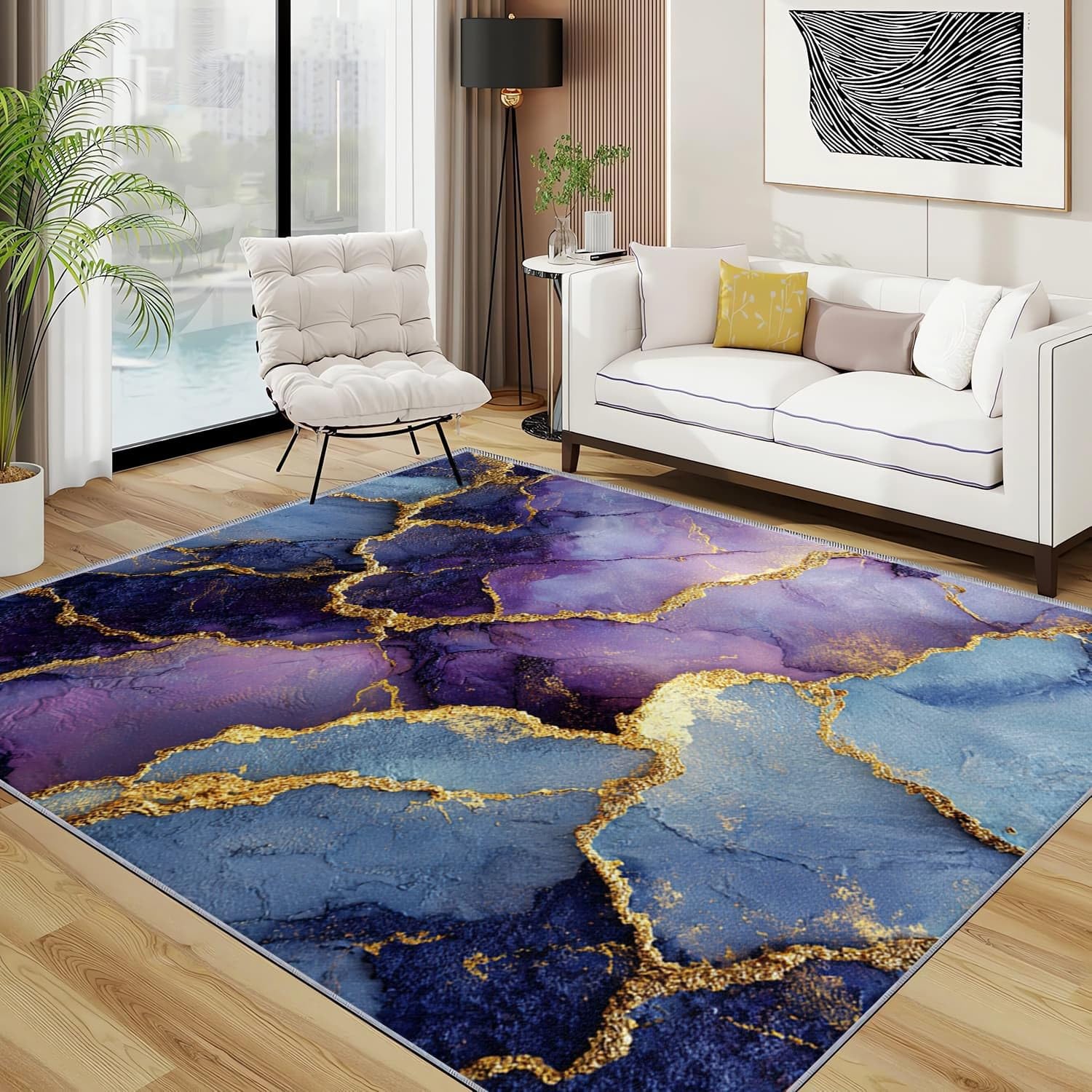Dywan do wnętrz 200 x 300 cm wzór kamieni szlachetnych z marmuru miękki i wygodny, purusta mata z krótkim włosiem antypoślizgowa podstawa idealna do salonu, sypialni i korytarza