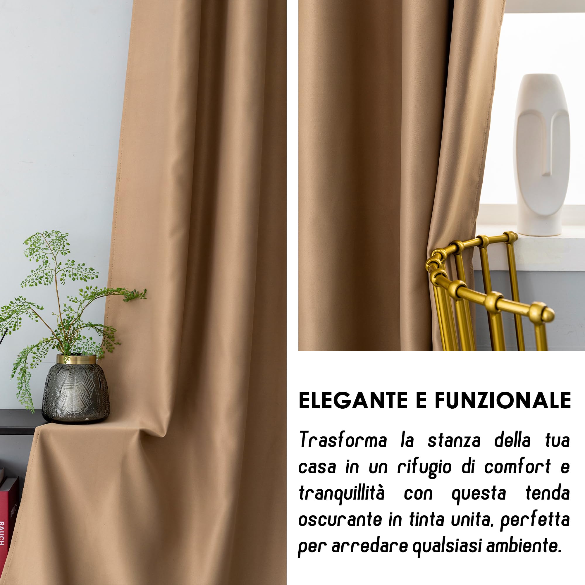 VCNY Home Tende Oscuranti Con Occhielli - Regno Marrone - 102x160 Cm Per Pannello - 100% Poliestere - Riduzione Luce E Rumore - 2