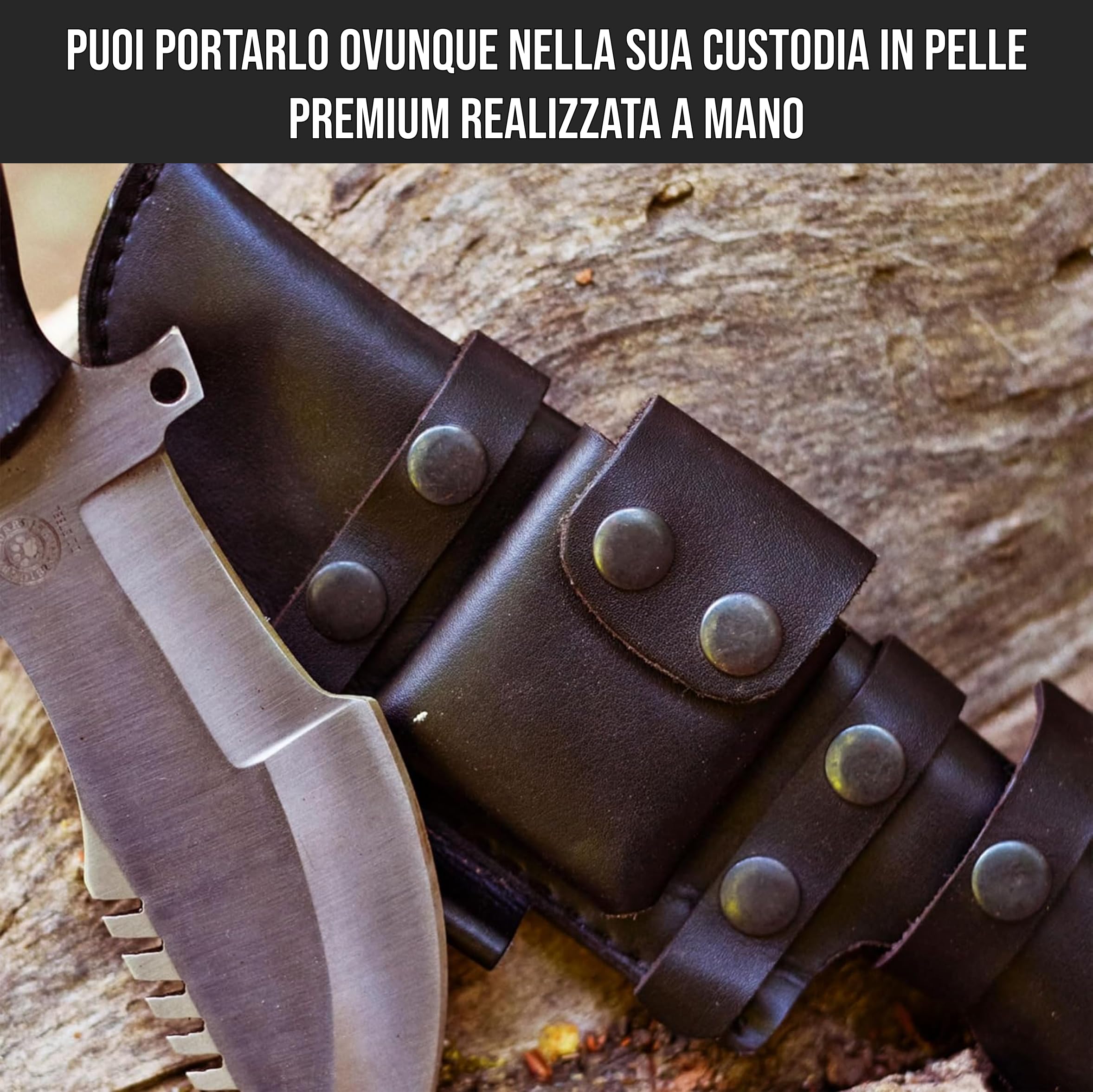 BIGCAT ROAR Black Jaguar Tracker D2 - Coltello Tracker Artigianale in Acciaio D2 30 5 cm - Manico in Micarta e Fodero in Cuoio - Bushcraft Campeggio Sopravvivenza - Regalo Uomo Cacciatore