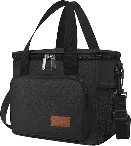 Femuar Reusable Insulated Lunch Box for Men and Women - Leakproof, Portable Cooler Bag with Adjustable Shoulder Strap, Black