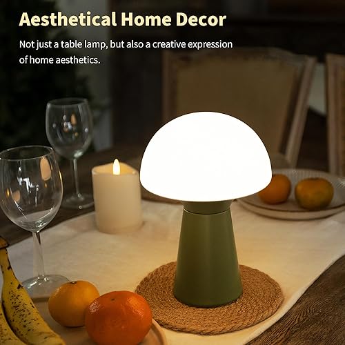 Miniatura 2 de Lámpara de mesa de hongos, lámpara a pilas con temporizador, pequeña lámpara portátil inalámbrica a batería, lámpara de noche inalámbrica para
