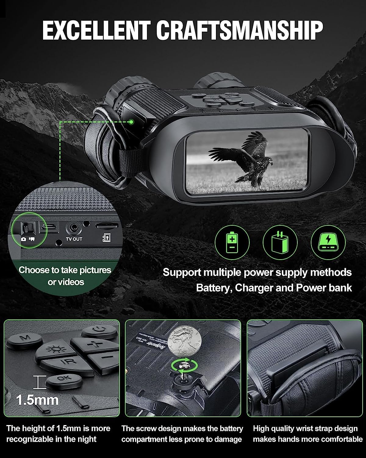 Jumelles Vision Nocturne 4K Avec Écran Agrandi De 7", Boutons Rétroéclairés, Carte De 32g Kent