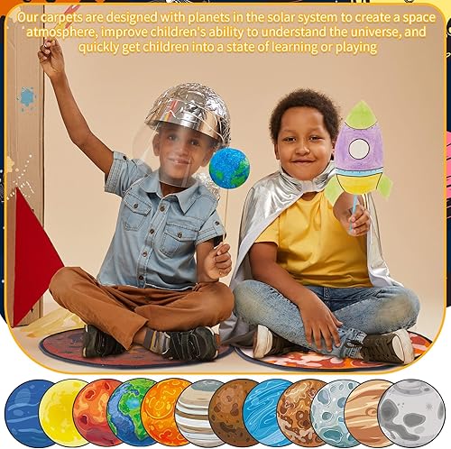 Miniatura 5 de 12 unidades de asientos circulares para niños para el aula de 16 pulgadas, planeta espacial, sistema solar, tapete redondo para el suelo, cojines de