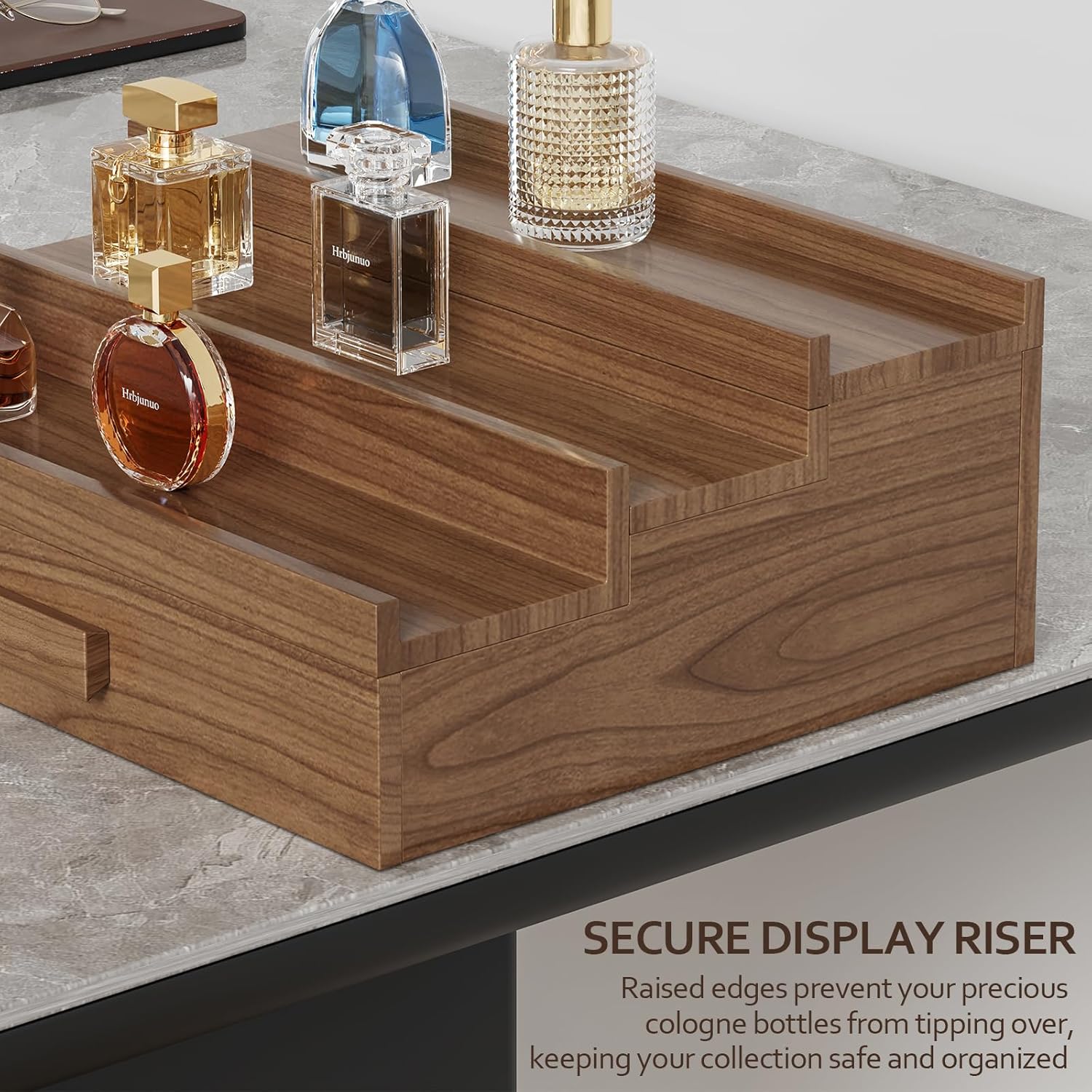 Solid Walnut Cologne Organizer for Men,3 Tier Cologne Stand,Wooden Cologne Holder Display Shelf with Drawer Storage and Hidden Compartment,Perfume Stand Organizer,Gift for Men Dad Husband
