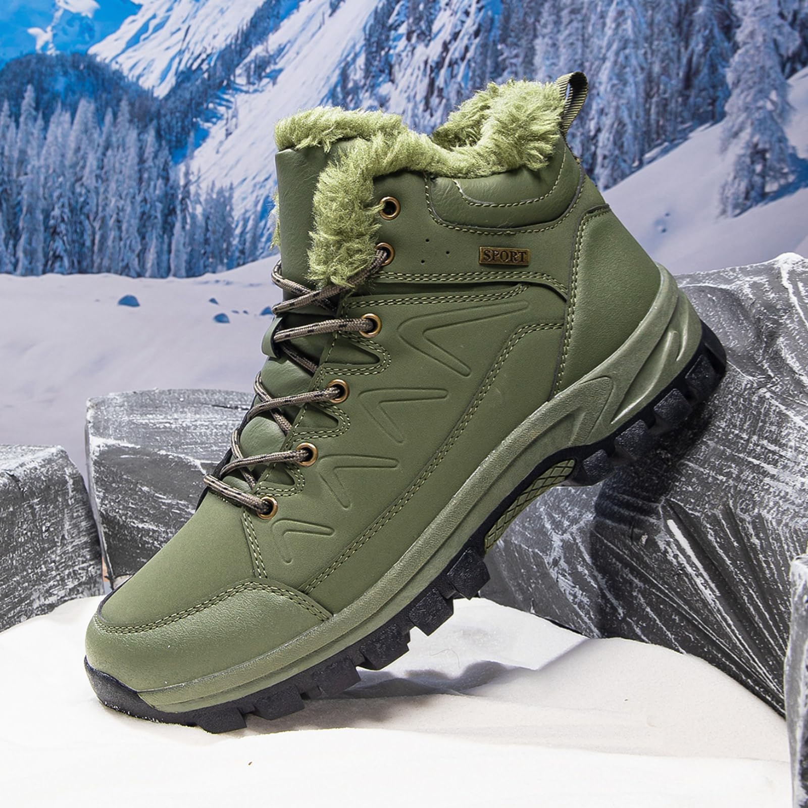 Męskie zimowe buty outdoorowe | Ocieplane buty śniegowe z wytrzymałym profilem do miasta, wędrówek i zimnej pogody