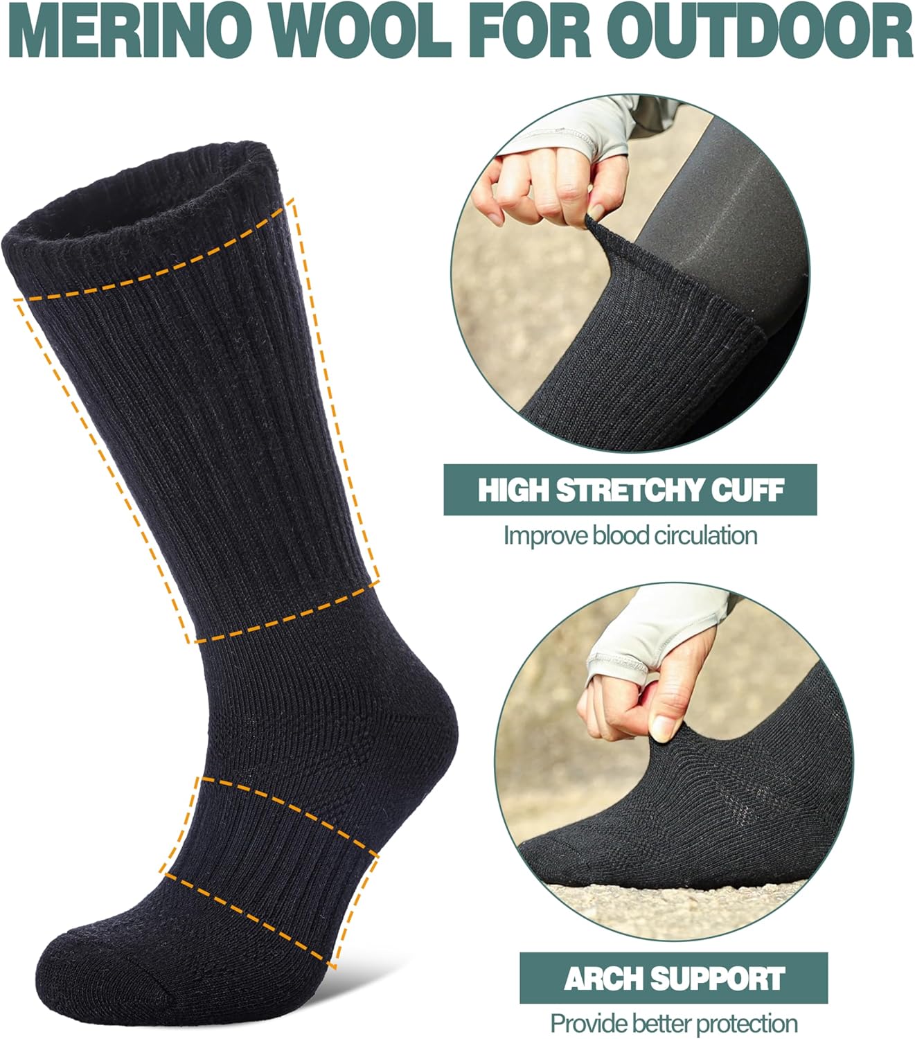 LANLEO Merino Wool Hiking Socks for Women Men Thermal Winter Warm Thick Cushion Moisture Wicking Crew Work Boot Socks - Image 3