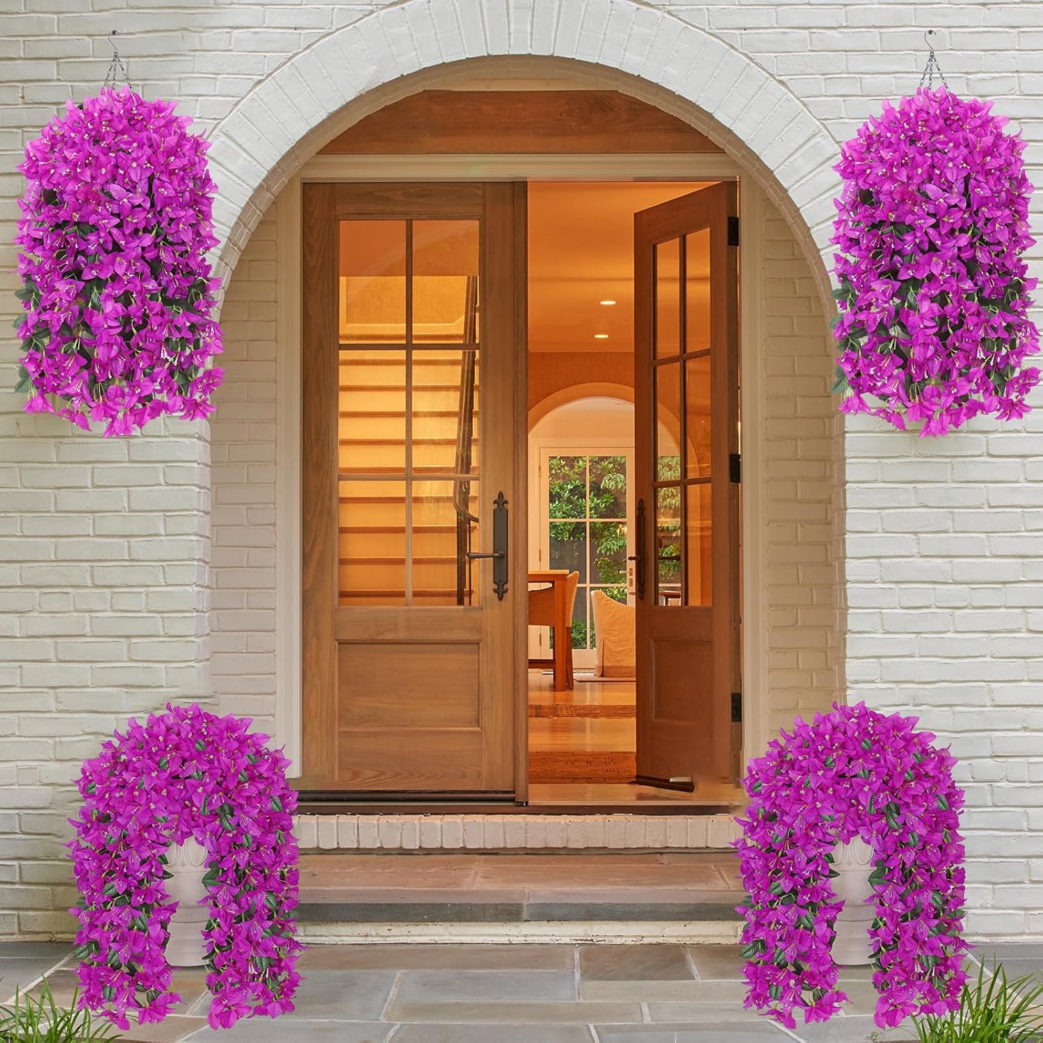 Fake Bougainvillea Flowers Artificial Flowers Plants for Outdoor 2PCS Fake Silk Long Trailing Vines UV Resistant Faux Hanging Flowers for Front Door Porch Garden Balcony Summer Decor (Purple) - Image 7