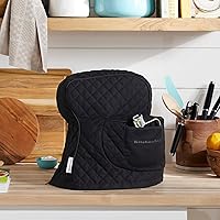 Vista 2 de KITCHENAID Funda Ajustada para Batidora de Pie con Cabezal Inclinable Sólida con Bolsillo de Almacenamiento, Acolchada 100% Algodón, Negro Mate