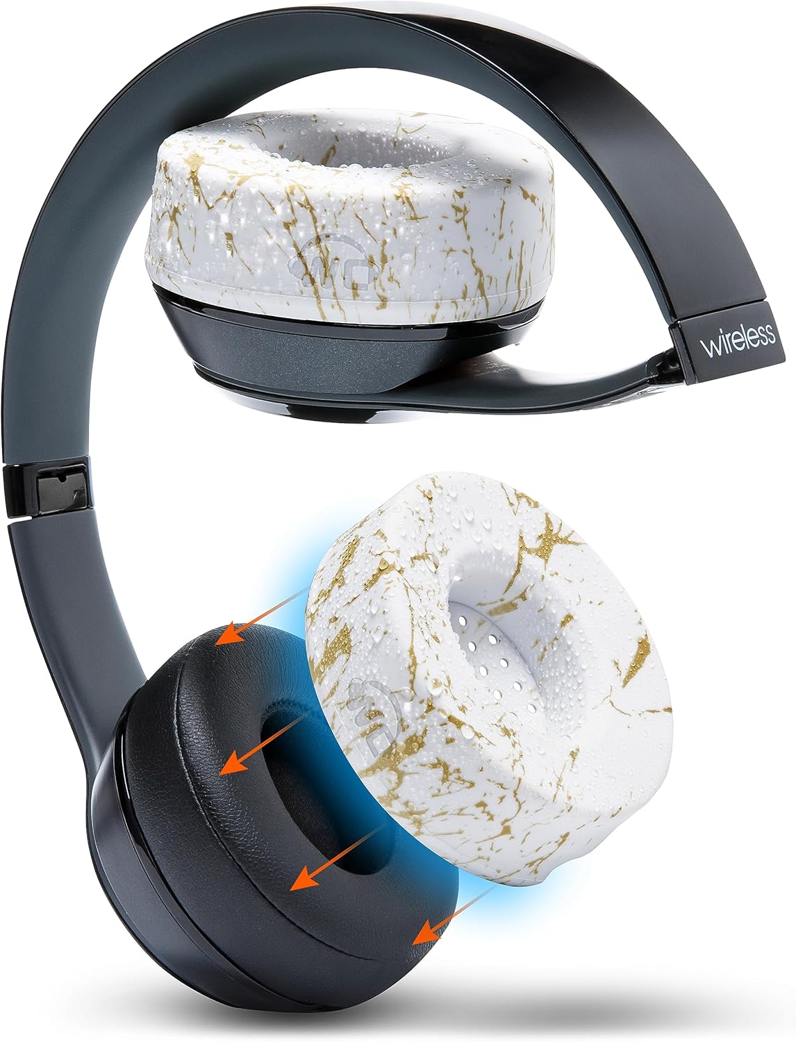 WC SweatZ Solo - Patented Earpad Sweat Covers for Beats Solo 4 & 3, Made by Wicked Cushions | Sweatproof & Machine Washable | Gold Marble