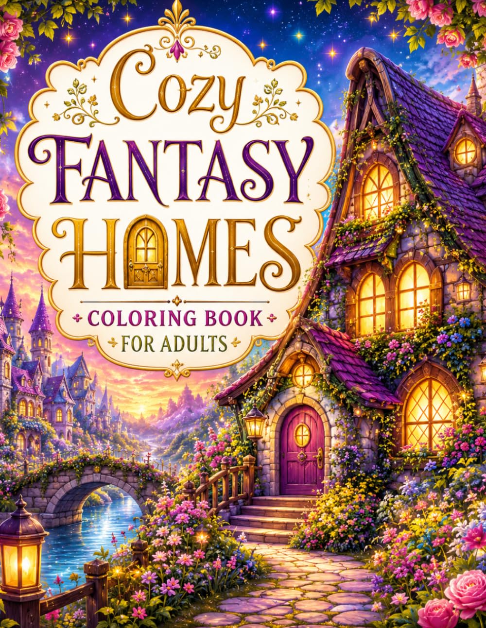 Cozy Fantasy Homes Coloring Book for Adults: Relaxing Fairy Cottages, Mushroom Houses & Enchanted Treehouses to Color for Calm, Creativity & Mindfulness