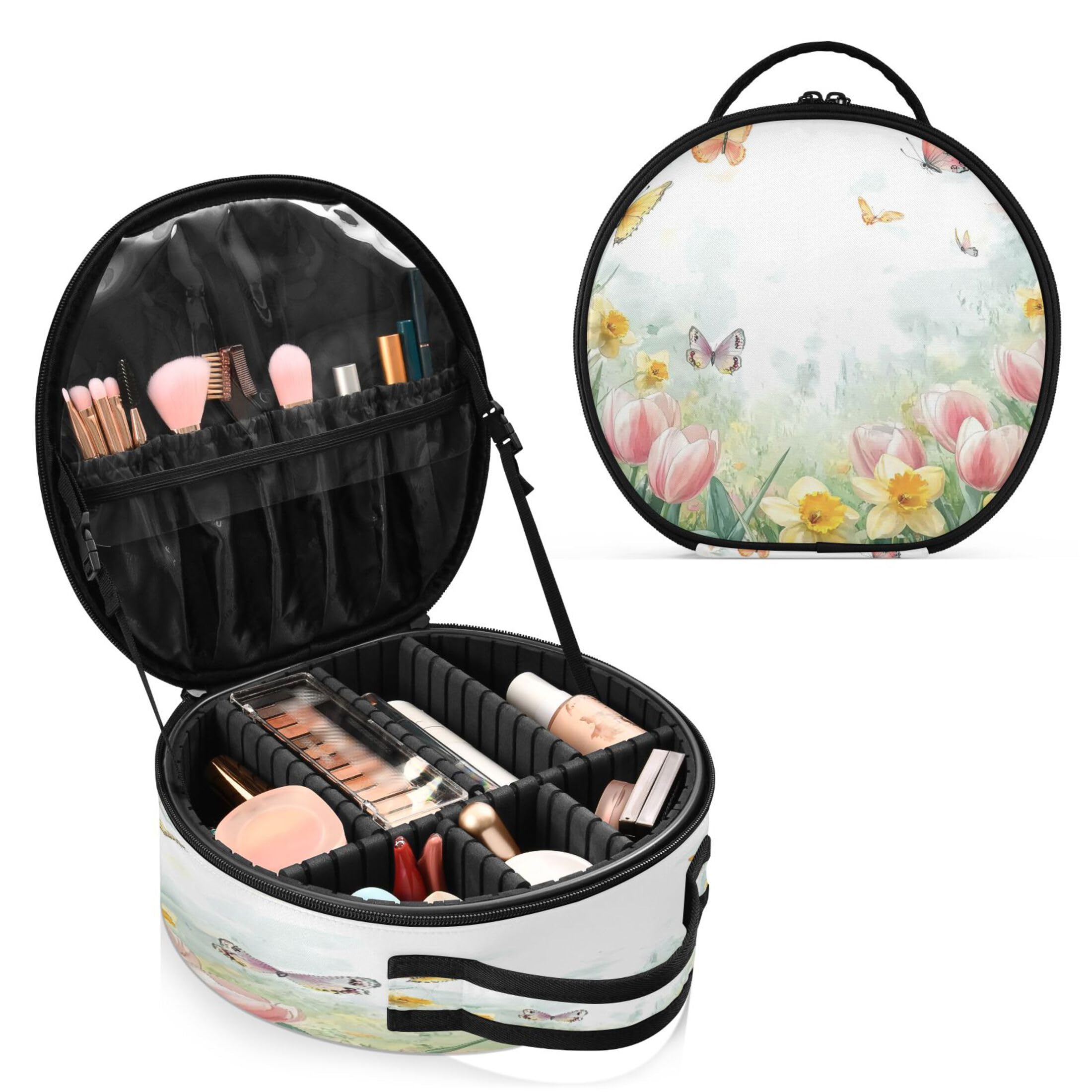 Takiito Tulips Daffodils Travel Makeup Case Portable Makeup Box Artist Cosmetic Case Organizer With Adjustable Dividers