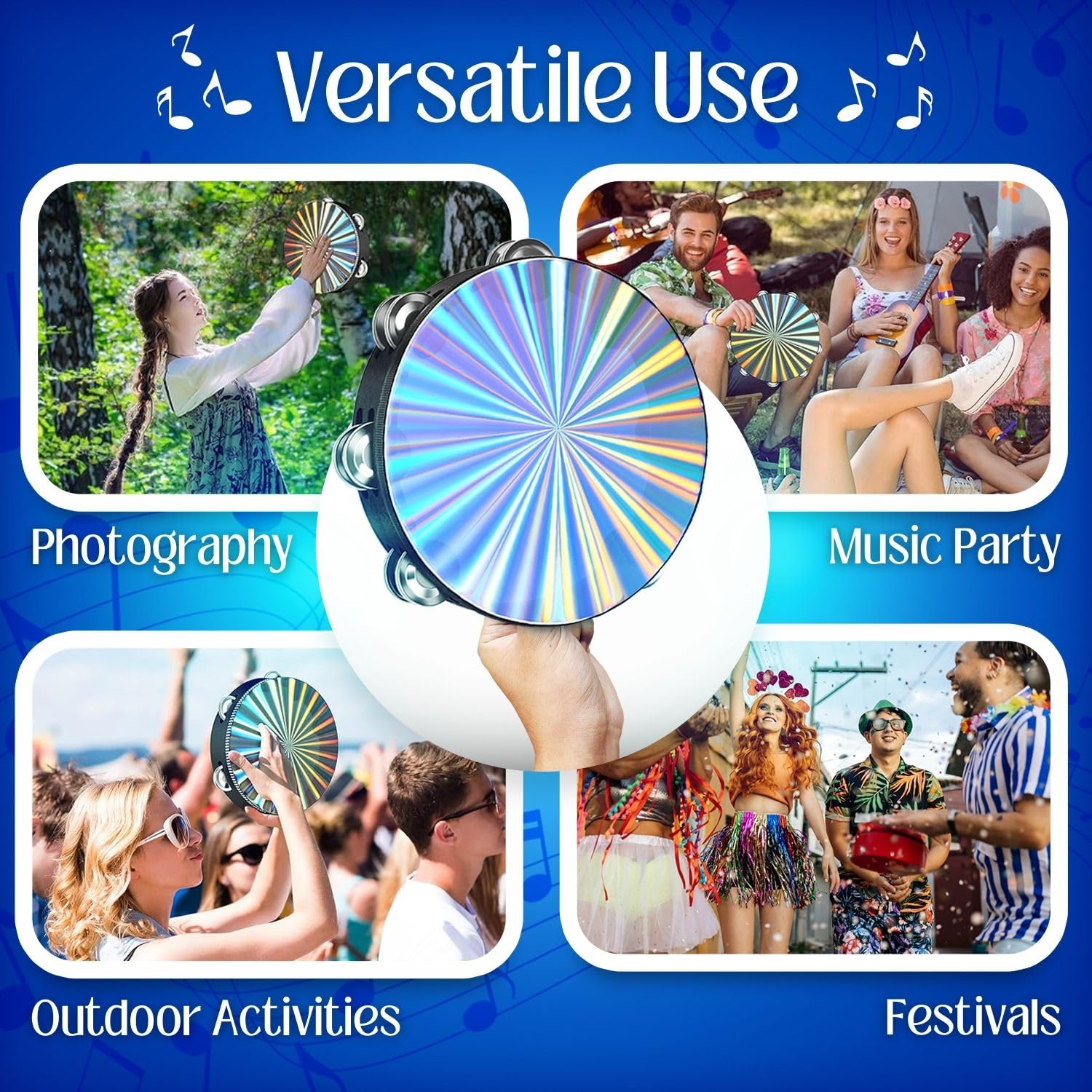 Flexzion Lot de 3 tambourins d'église en bois – Tambourin réfléchissant pour enfants et adultes, 15,2 cm, 20,3 cm et 25,4 cm – Tambourin en métal à une rangée pour église, fêtes et événements musicaux