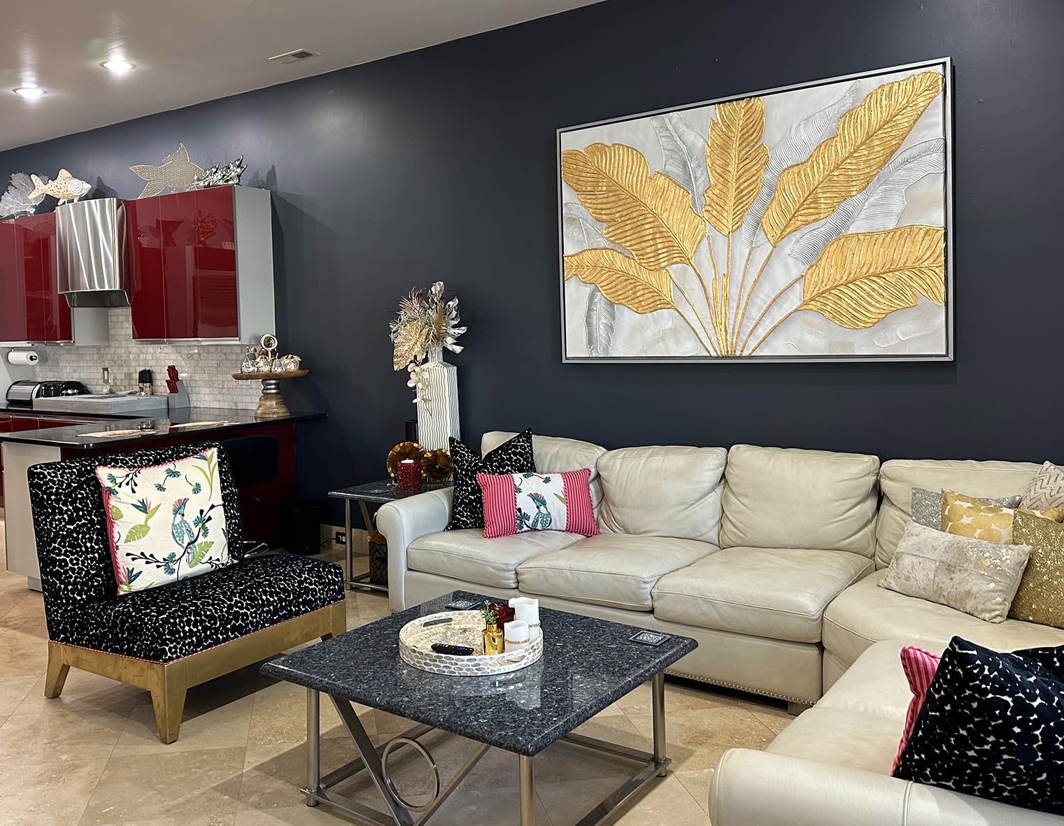 Amazon.co.jp: 29 抽象アートオリジナル絵画 金銀箔 ヤシの葉 室内装飾  