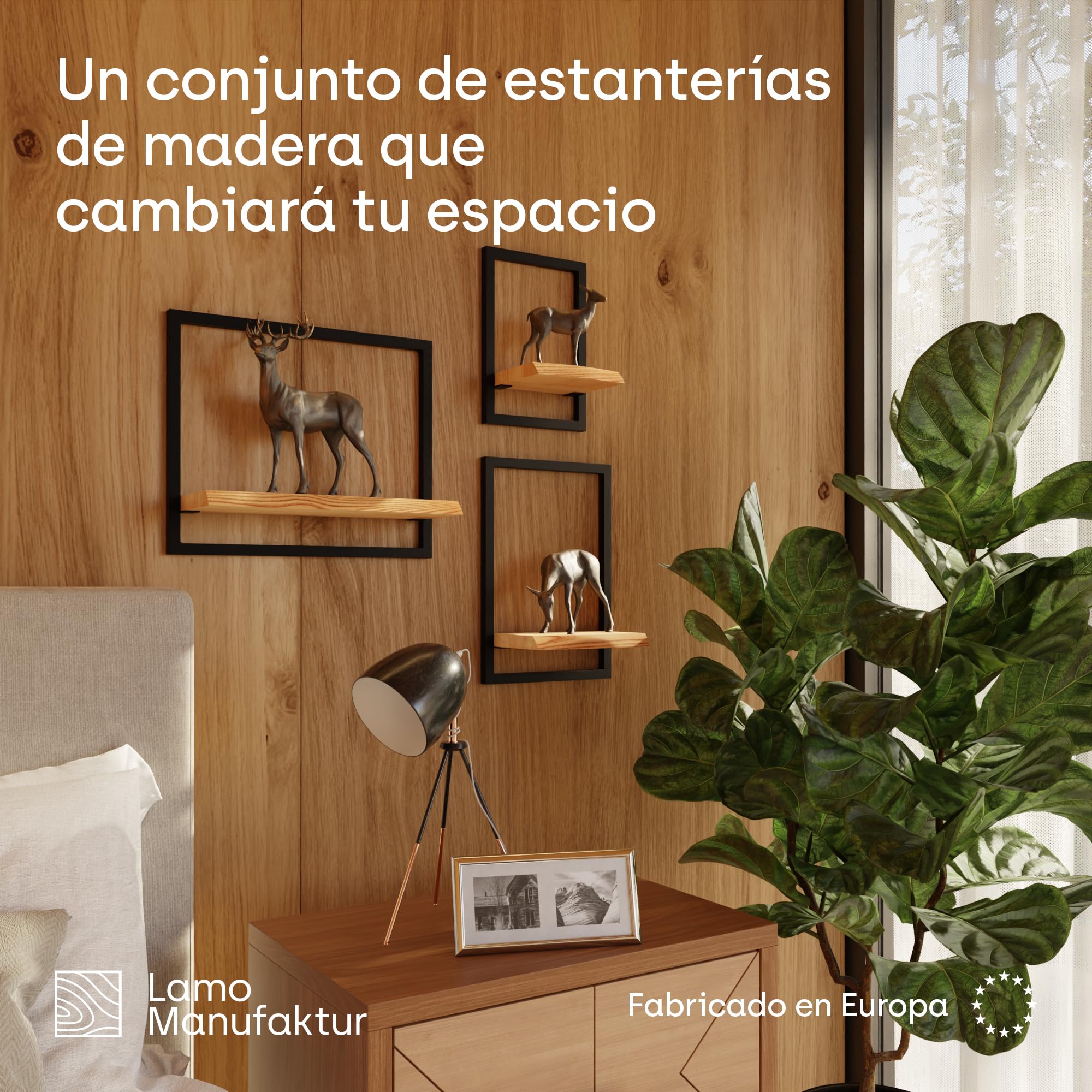 LAMO Manufaktur Estanterias de Pared Set 3ud. 15/20/35cm | Estante Cocina, baldas baño, estanterias de Pared habitacion | Color: Nogal, Marco: Negro
