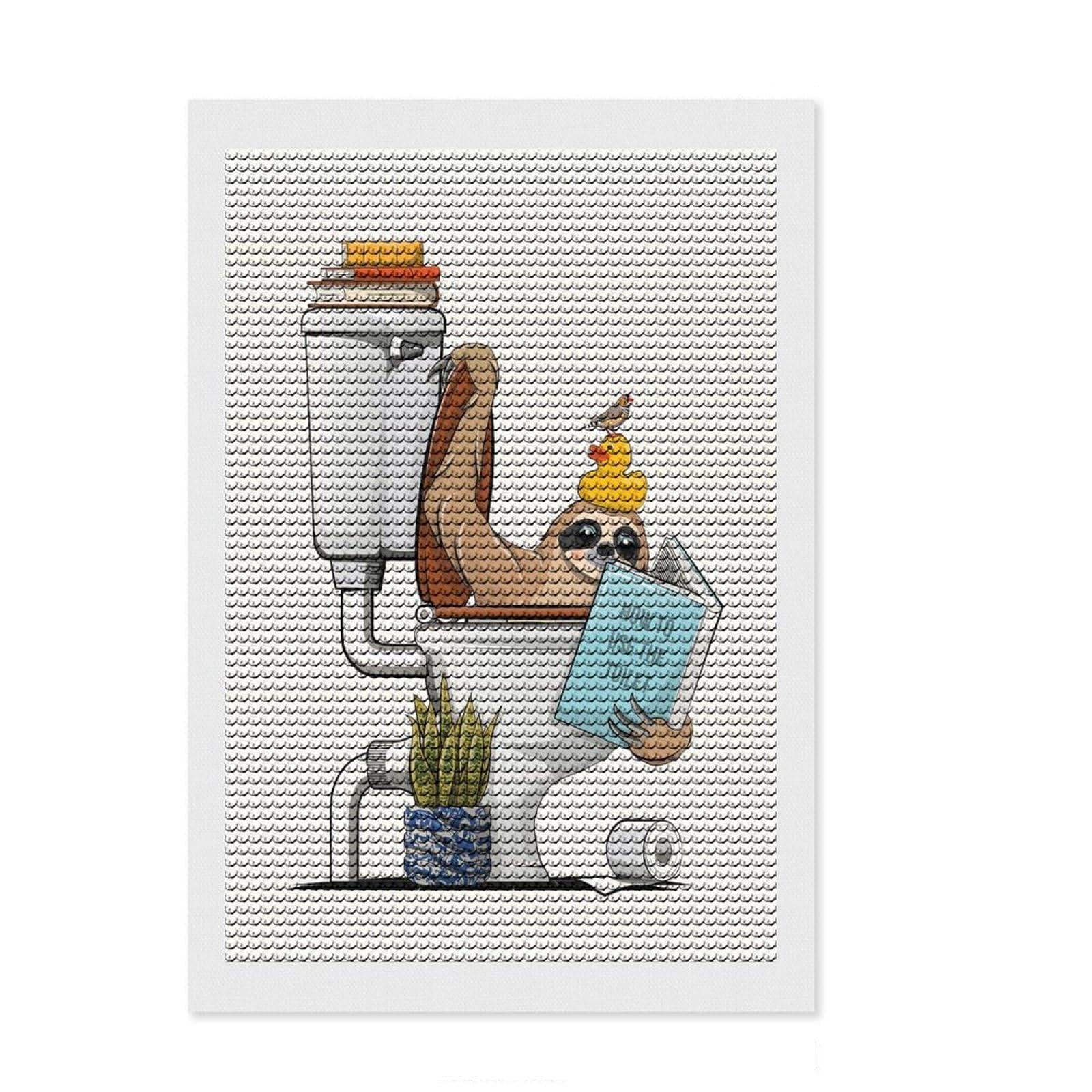 Junmoney Sloth Using Toilet Full Drill Diamond Painting Kit 8"x12", for Craft Lovers, Easy Handmade Project, Office Decor, Christmas Gift