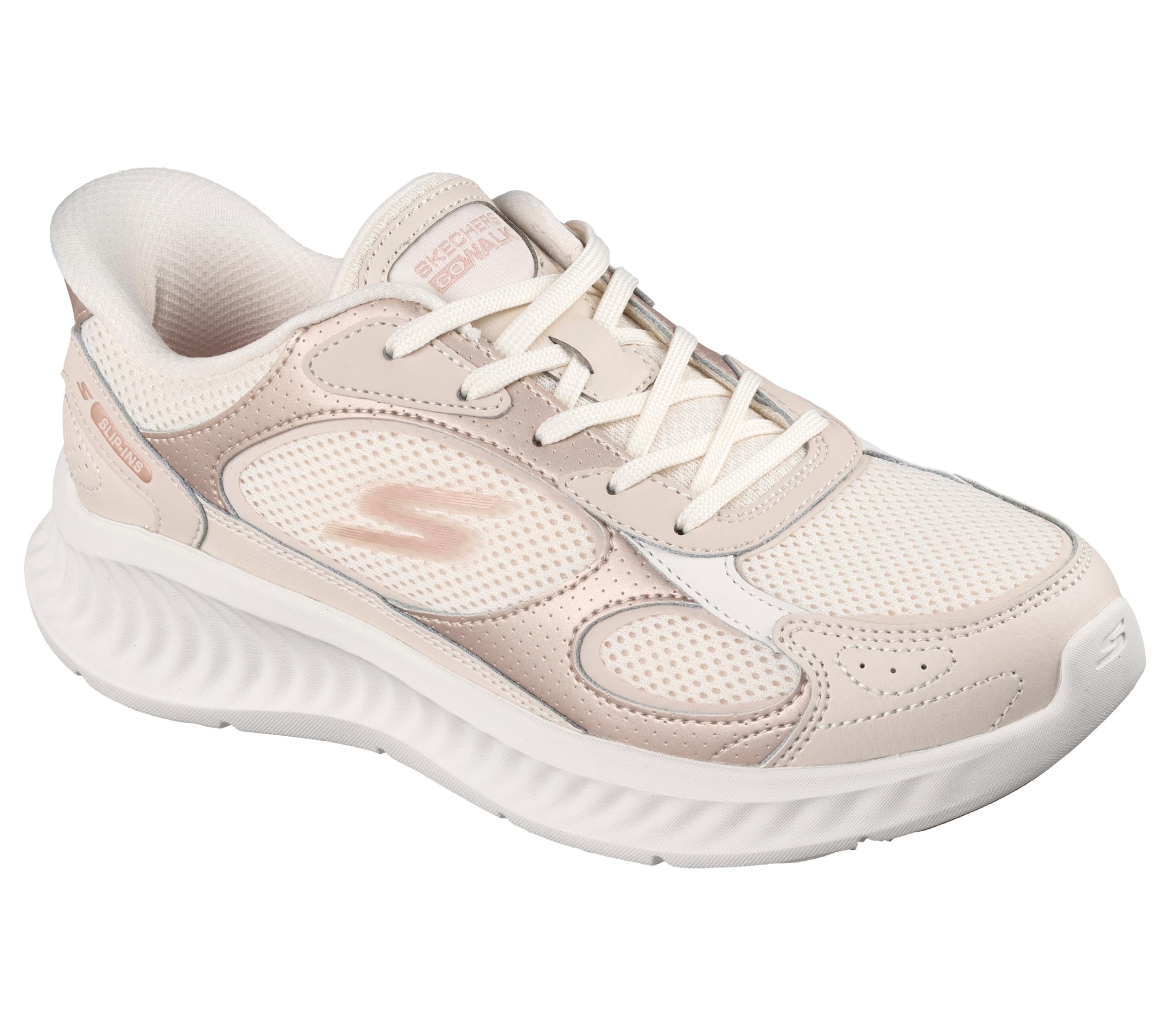 Skechers Slip-Ins Metallic Leather Overlay Lace Up Slip On Shoes for Women