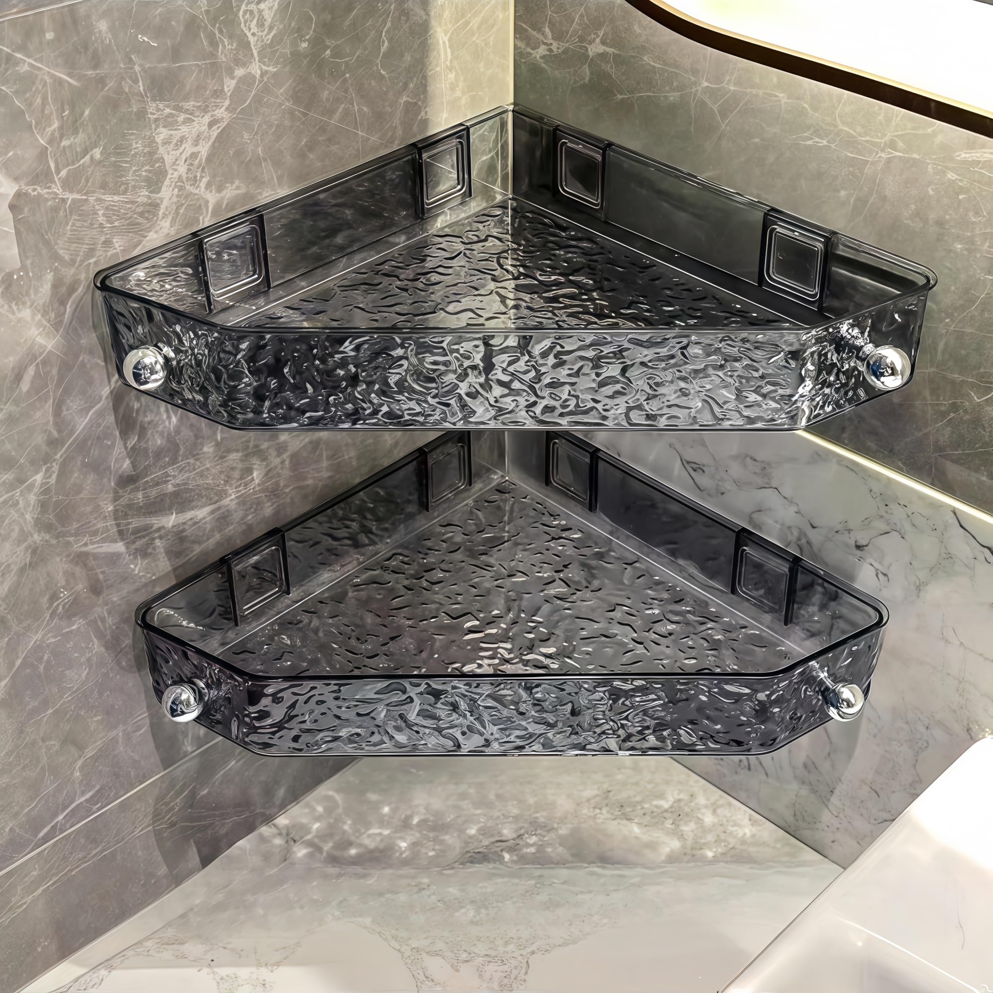 Mensola angolare per Doccia, Organizer, Impermeabile, salvaspazio, Senza Foratura, con Foro di drenaggio, per Bagno, lavabo e Cucina (Nero, 2 Ripiani)