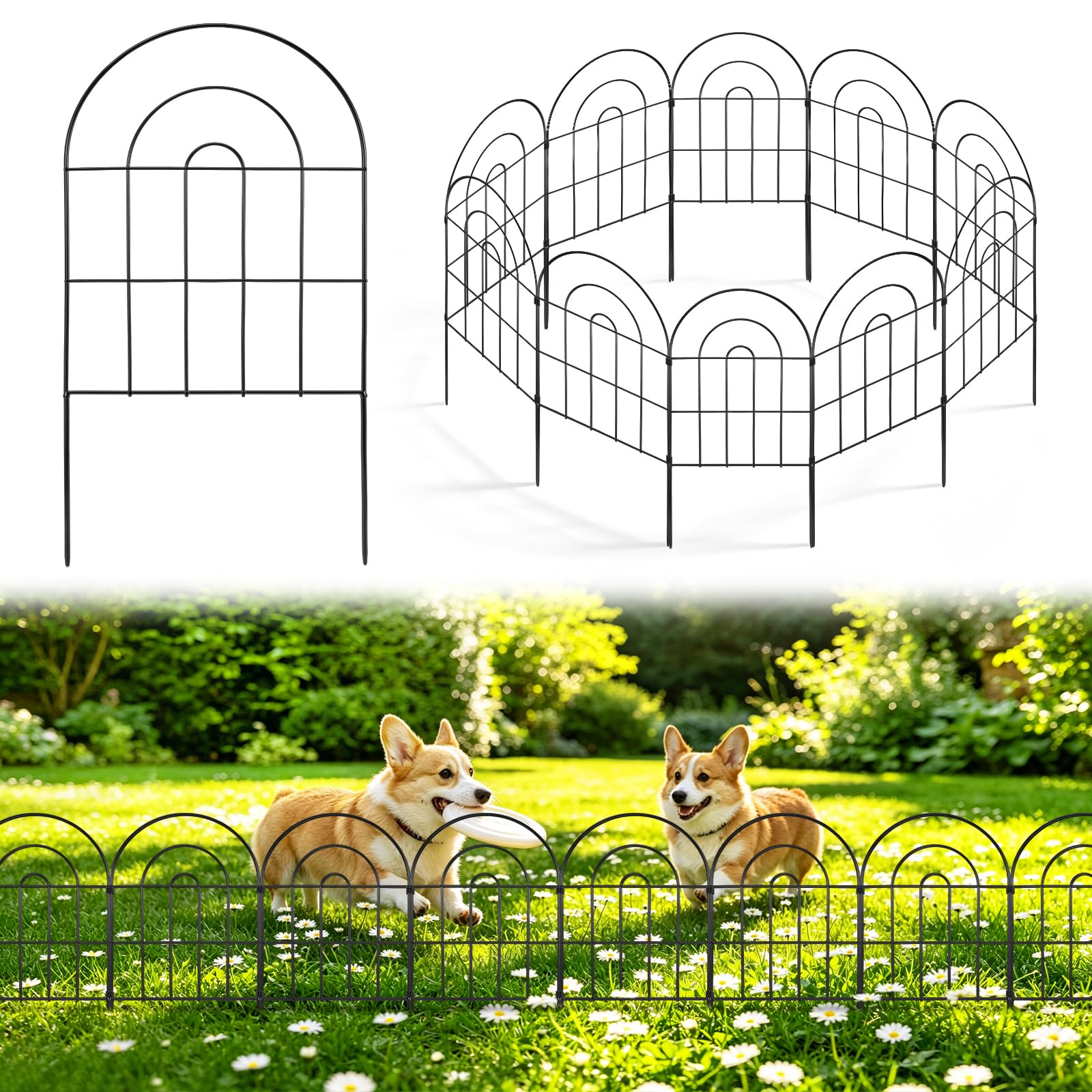 10 Panel Decorative Garden Fence,61cm H x 3.25m L No Dig Metal Fence Panels