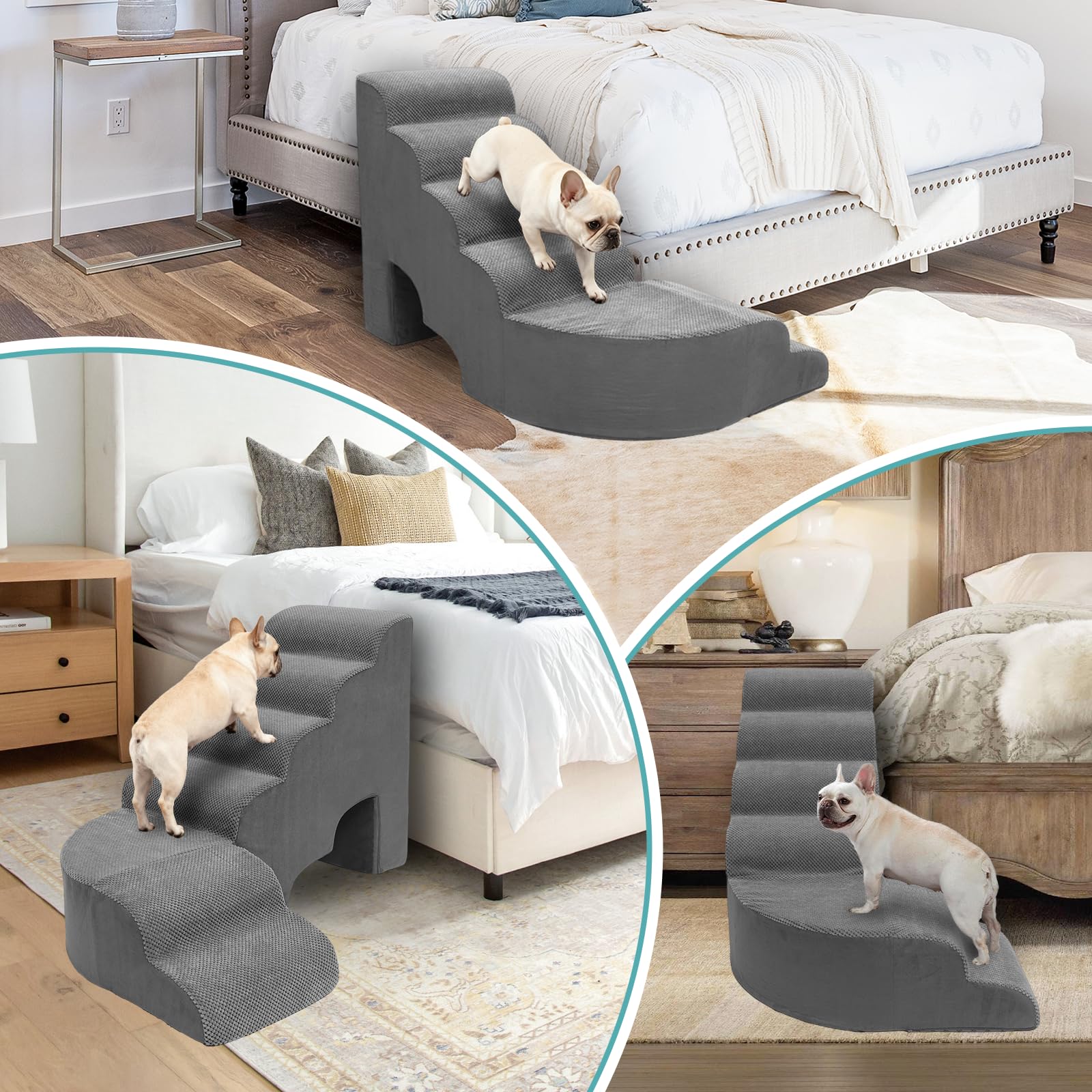 dogs stairs for small dog, 27.5 inches dog stair for beds, 6 tiers steps for dogs to get on beds, foam pet ramps for small medium large animals